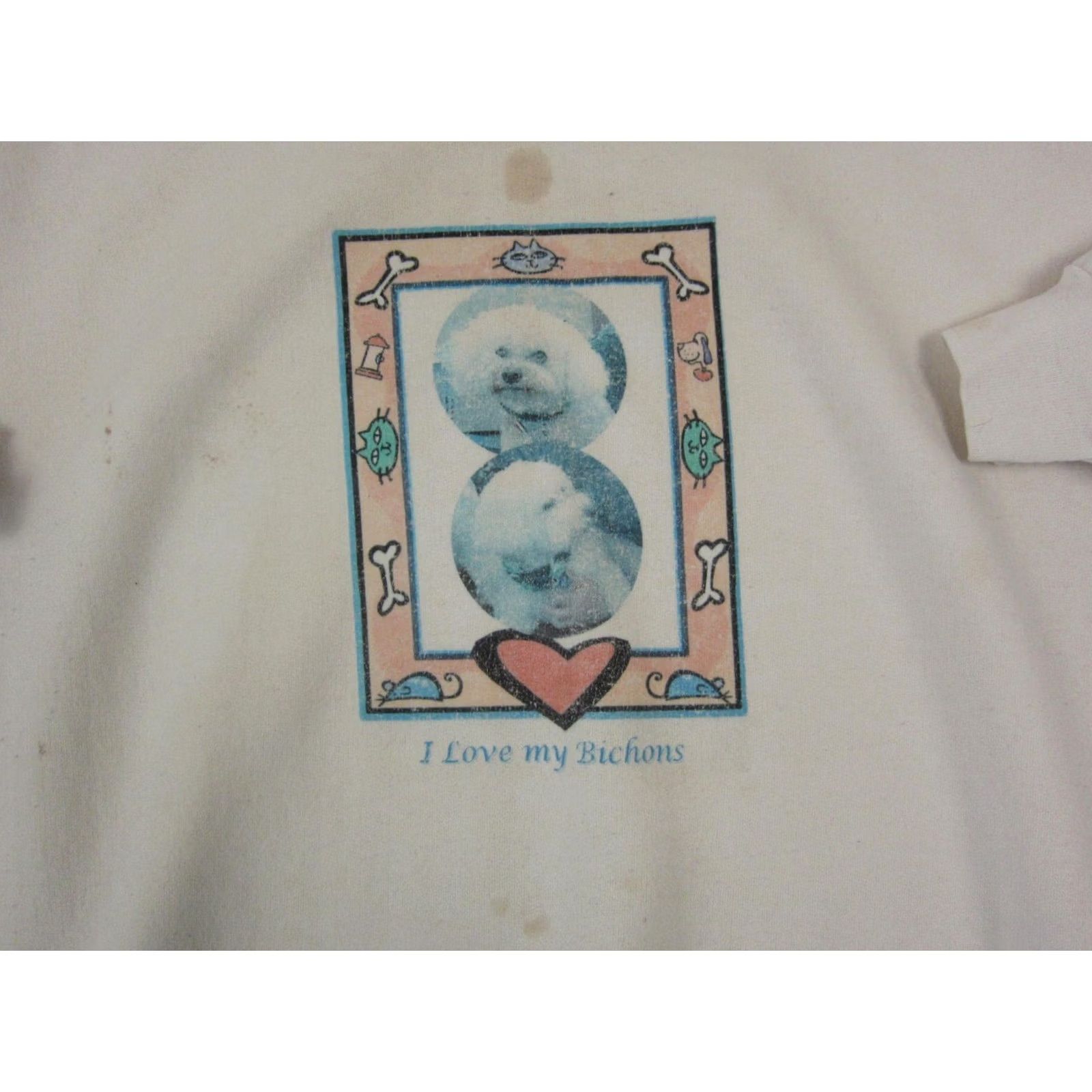 Hanes VINTAGE Hanes Sweatshirt Mens XL White Dogs I Love My French 80s 90s Pullover Crew Neck Long Sleeve Cotton Polyester Jersey Shirt Size US XL / EU 56 / 4 - 2 Thumbnail