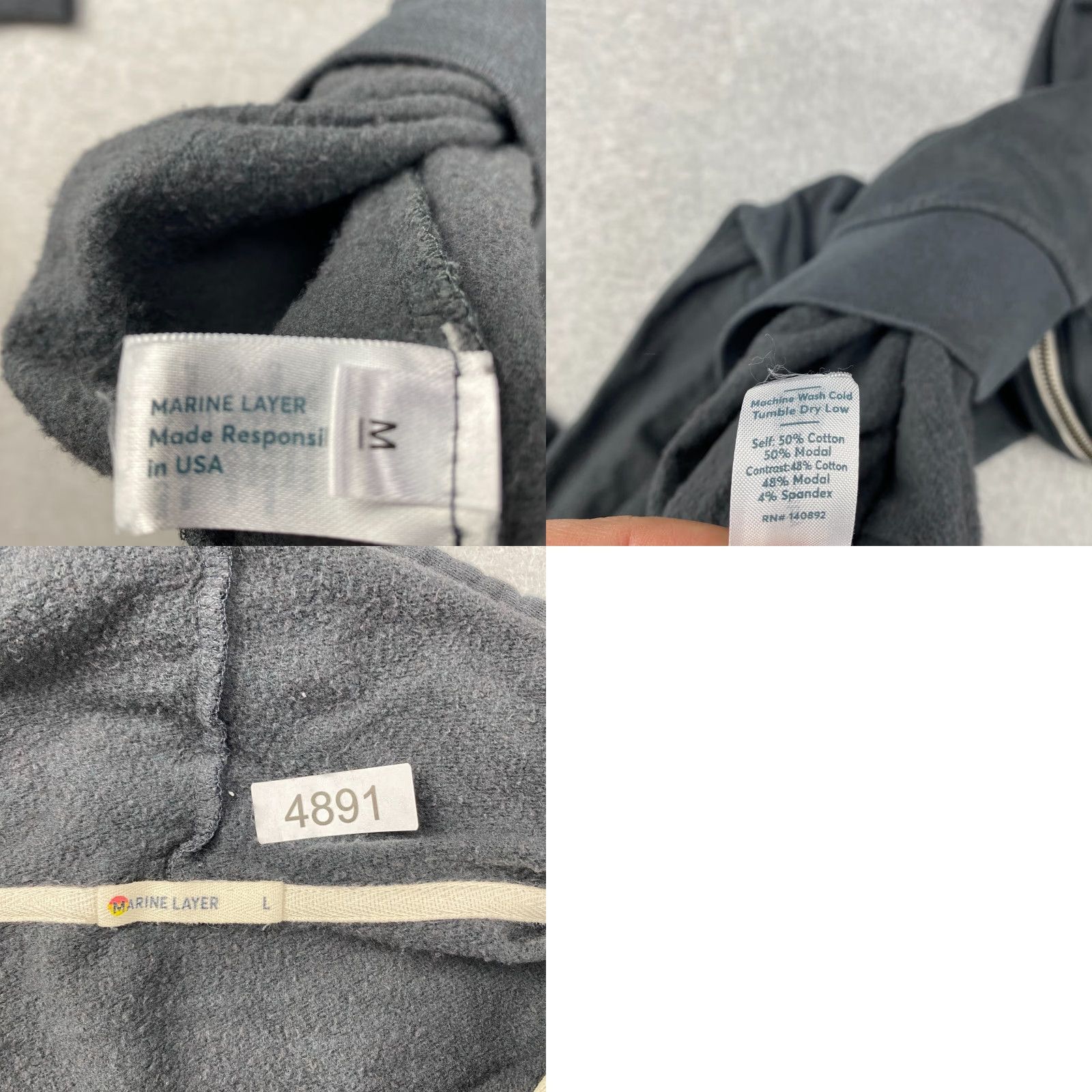 Marine Layer Marine Layer Hoodie Mens Large L Gray Full Zip Cotton Modal Cotton Size US L / EU 52-54 / 3 - 9 Thumbnail