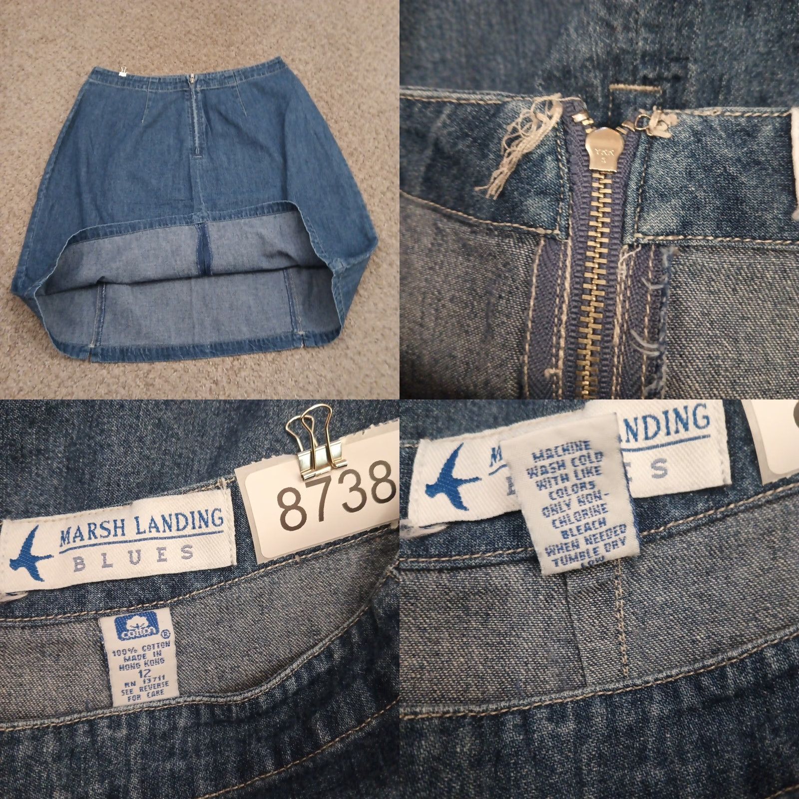 Vintage Marsh Landing Skirt A-Line Short Blue Denim Cotton Button Accent Size 12 Women Regular Vintage No Size 34" / US 12 / IT 48 - 8 Thumbnail