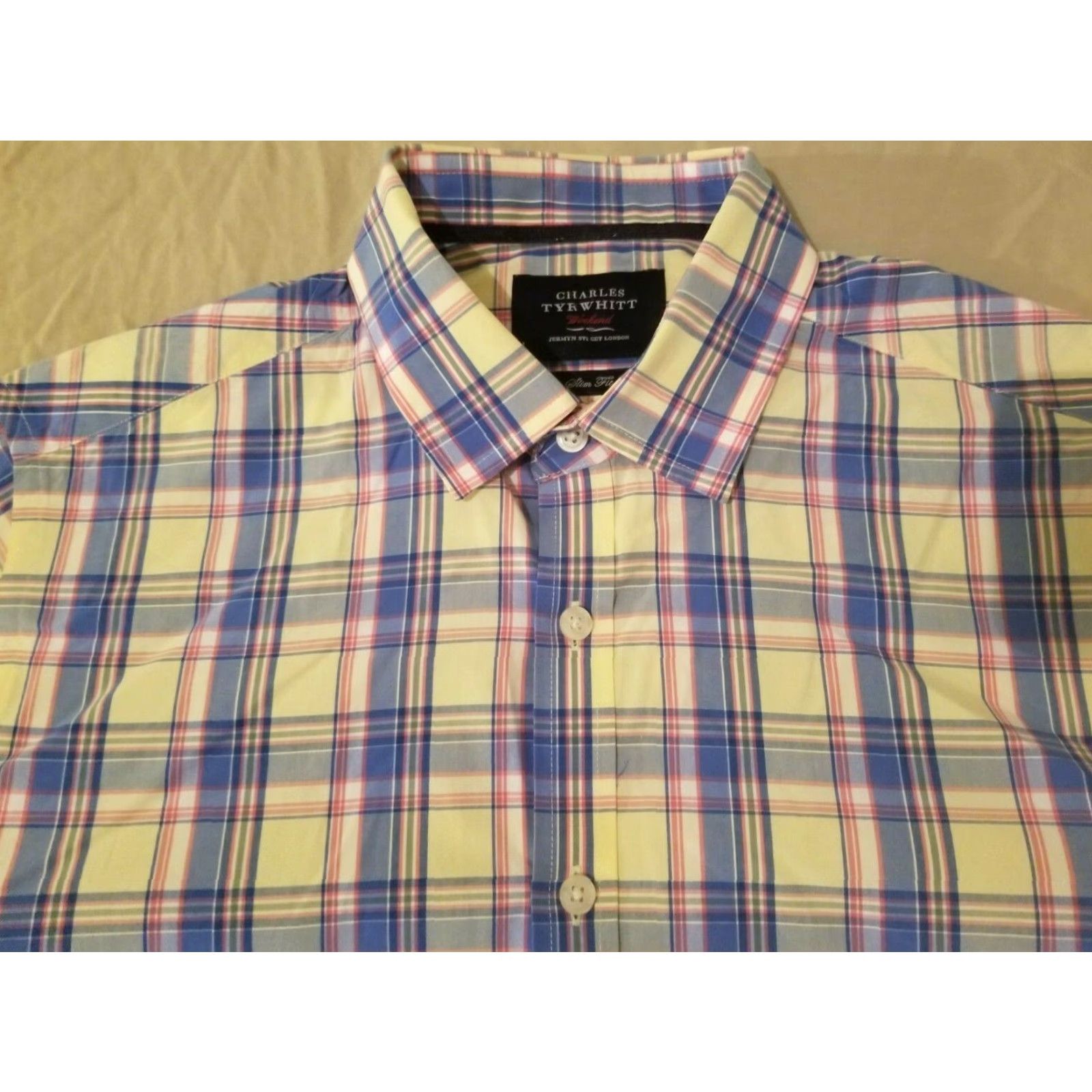 Charles Tyrwhitt Mens Charles Tyrwhitt Dress Shirt M Medium Yellow Cotton Button Shirt Size 40R - 2 Thumbnail