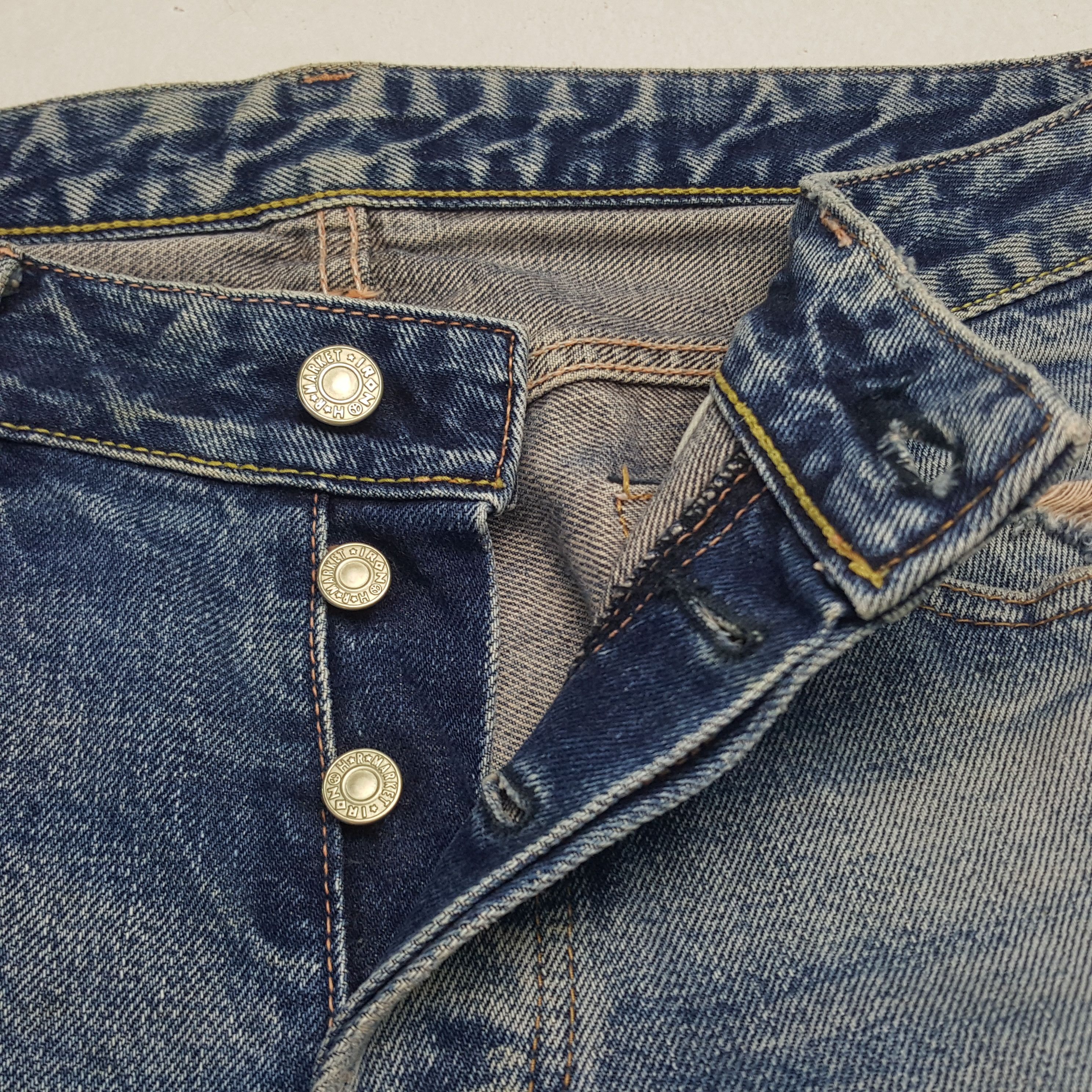 HOLLYWOOD RANCH MARKET × Vintage Vintage H.Ranch.M Distressed Style Selvedge Denim Jeans Size US 32 / EU 48 - 7 Thumbnail