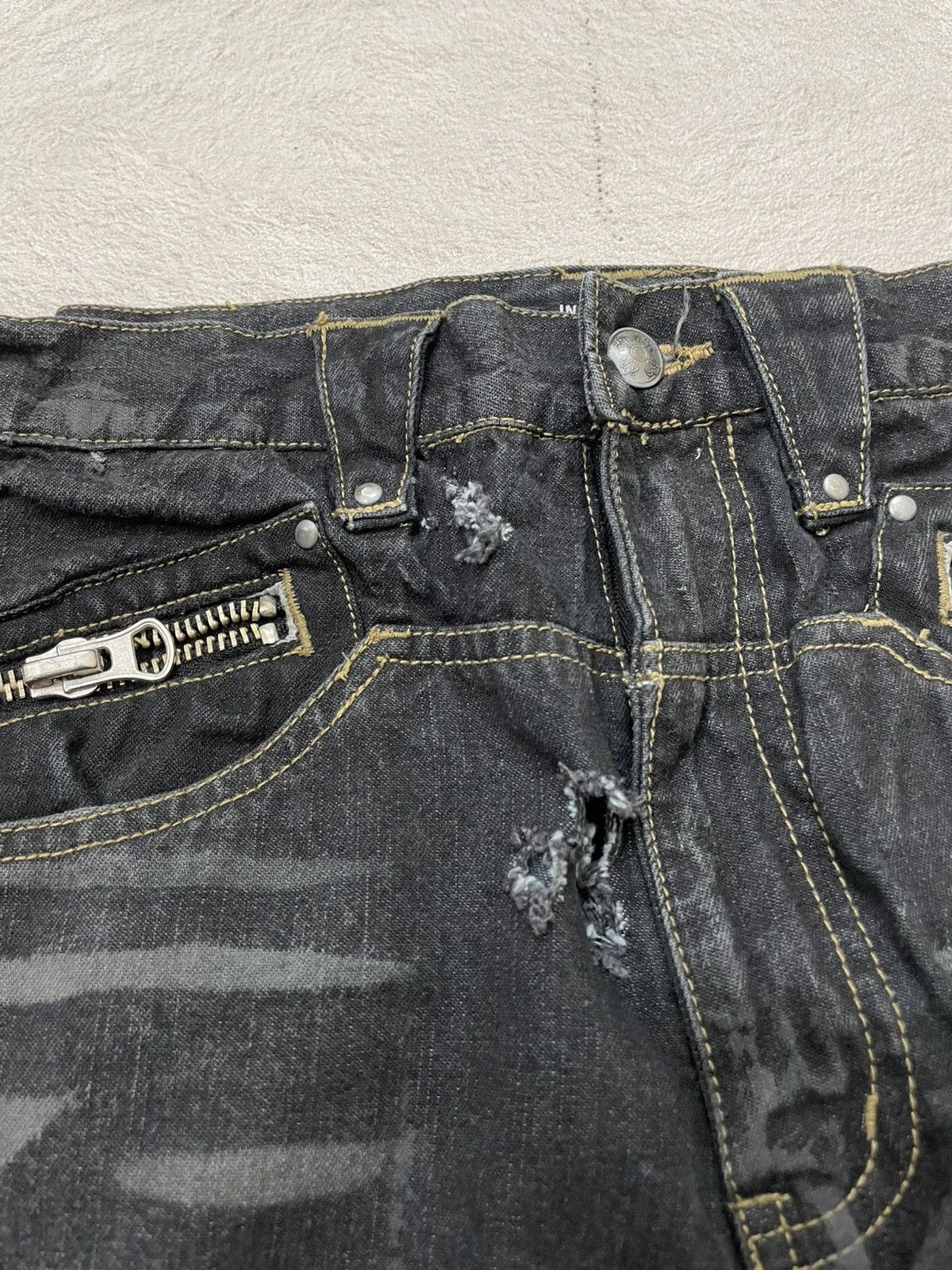 Kapital 2000s In the Attic Archive Punk Heavy Distressed Black Denim Size US 30 / EU 46 - 6 Thumbnail