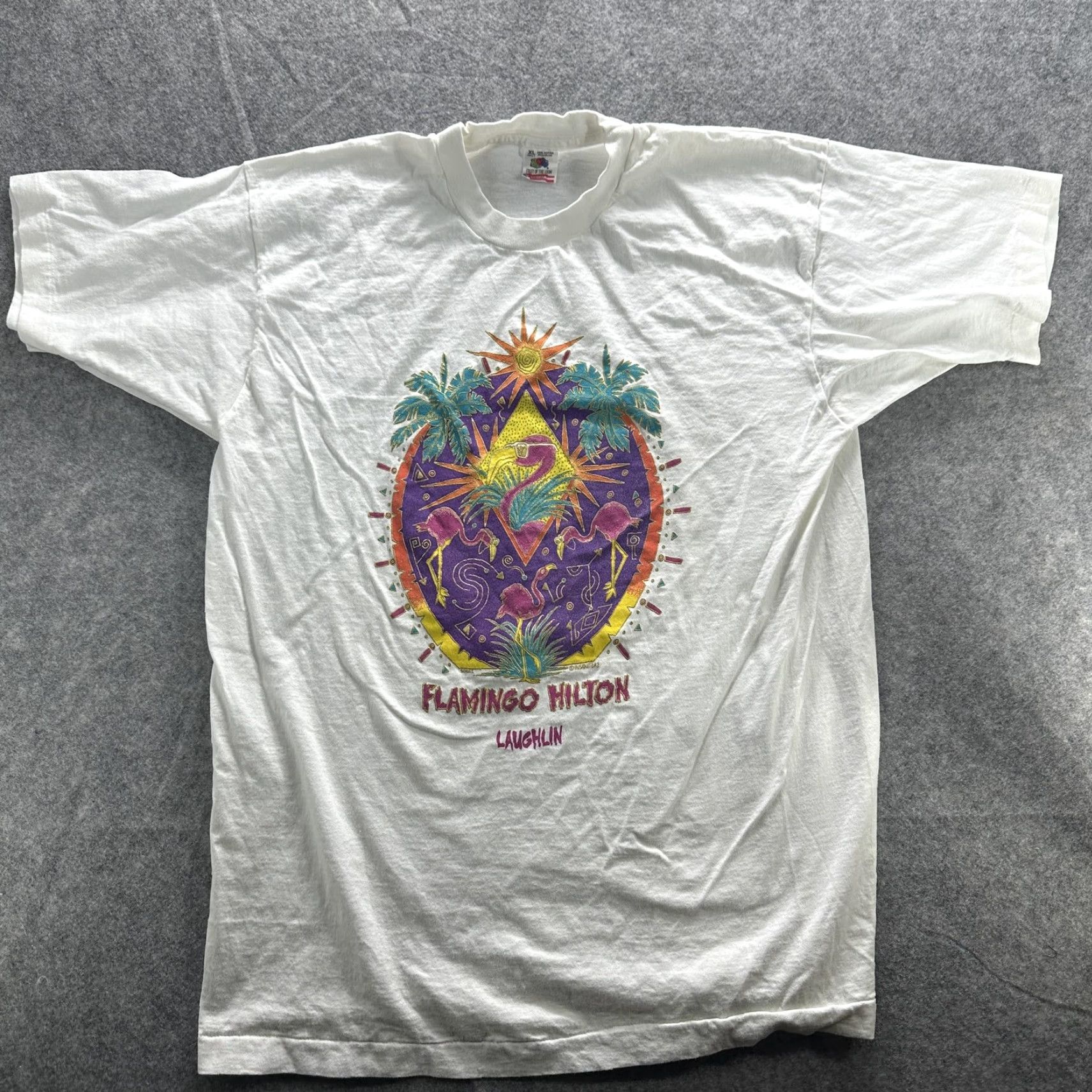 Fruit Of The Loom VINTAGE Flamingo Hilton Shirt Mens XL White Graphic 90s Souvenir Laughlin Casino Size US XL / EU 56 / 4 - 2 Thumbnail