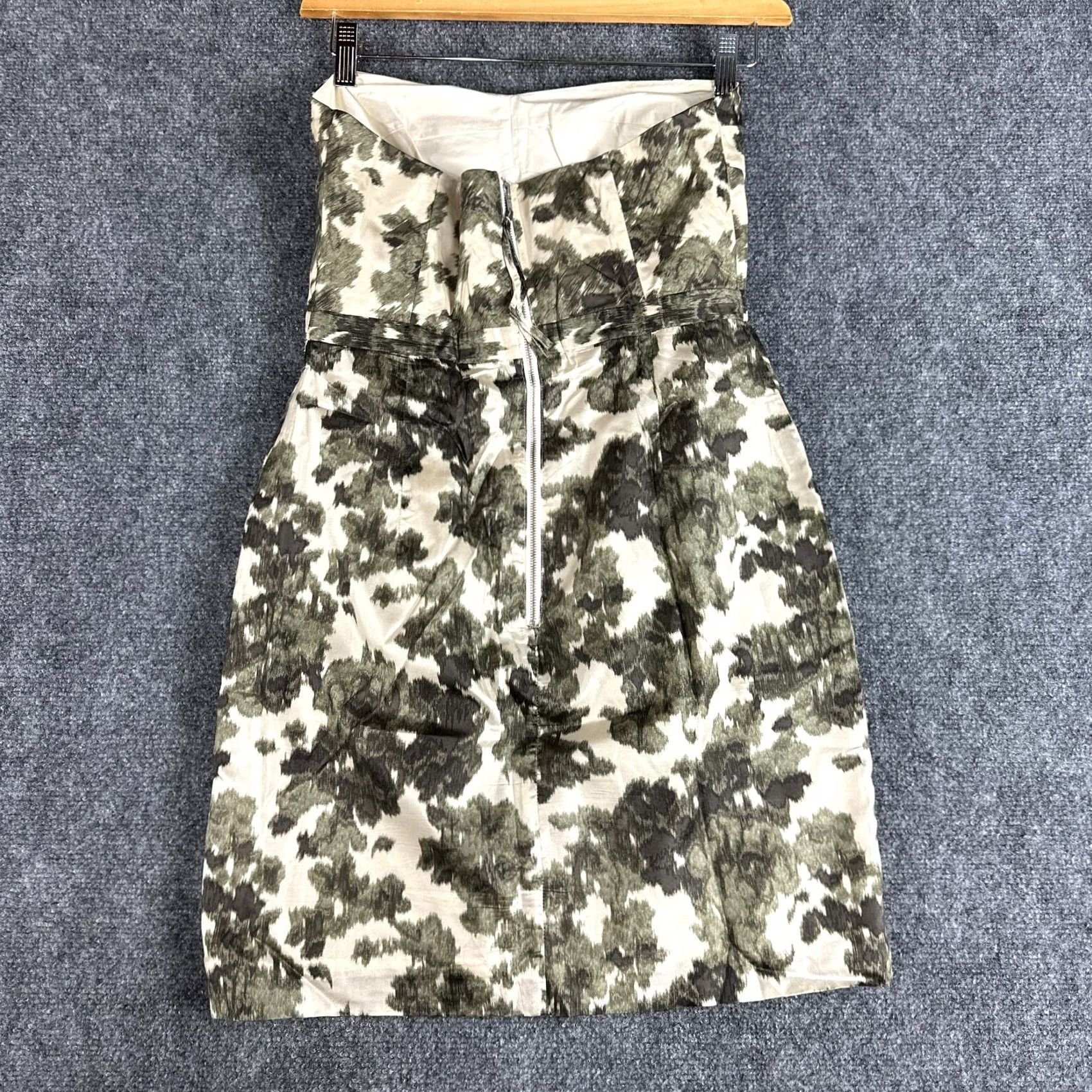J.Crew J Crew Dress Womens Size 4 Silk Strapless Bustier Boned Zip Lined Ikat Print Green Size S / US 4 / IT 40 - 5 Thumbnail