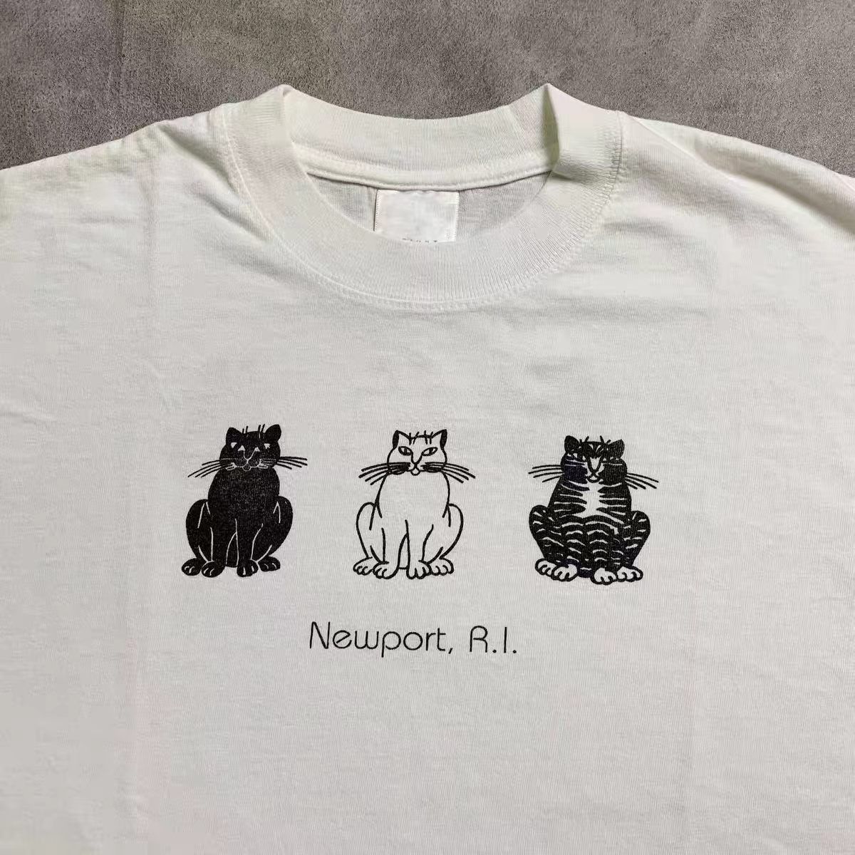 Vintage White Vintage Cat-Print T-Shirt Size US M / EU 48-50 / 2 - 2 Thumbnail