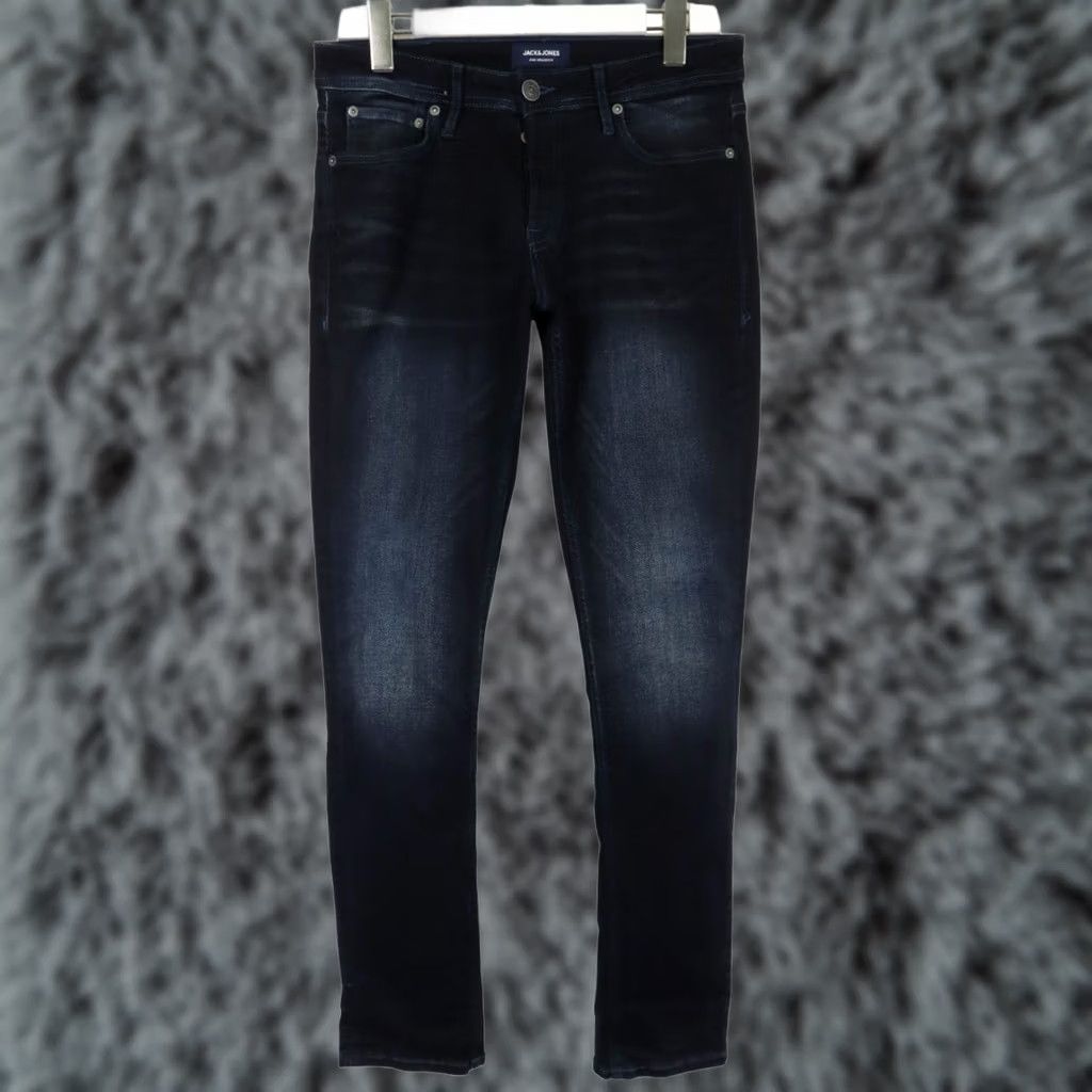 Jack & Jones JACK & JONES Slim/Glenn Jeans Men's W30/L32 Dark Blue Faed Whiskers Button Fly Jeans Size US 30 / EU 46 - 1 Thumbnail