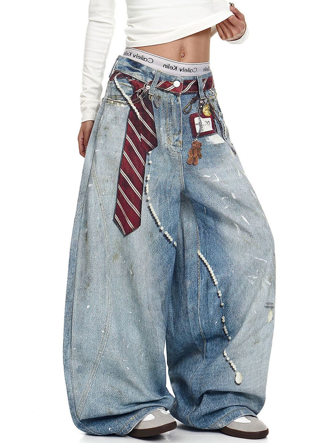 Japanese Brand American retro washed printed curved jeans for men Size US 32 / EU 48 - 4 Thumbnail