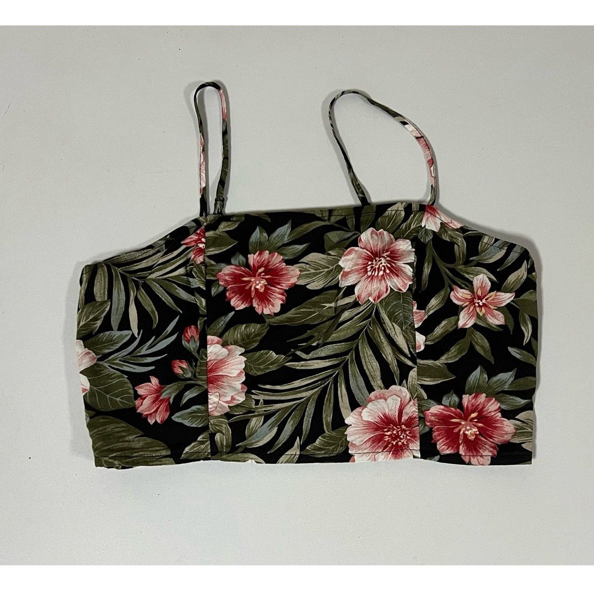 American Eagle Outfitters AE Black Red Tropical Floral Crop Top Shirt Blouse Size S 🌺✨ Size S / US 4 / IT 40 - 2 Thumbnail
