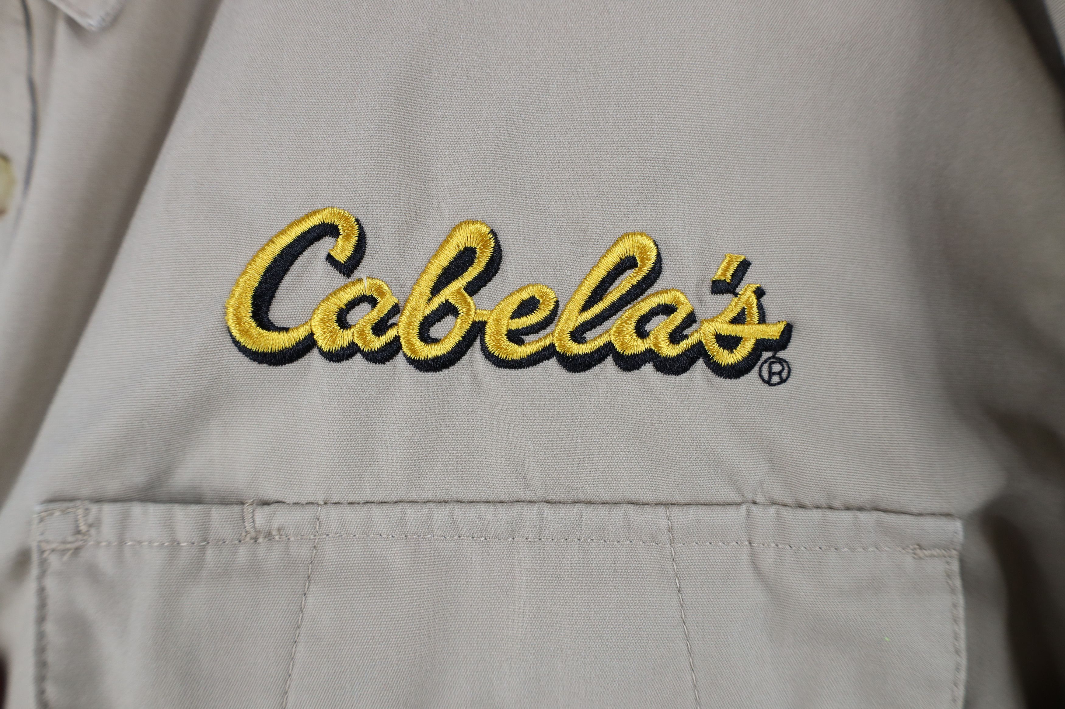 Cabelas Vintage 90s Cabelas Spell Out Safari Bush Button Shirt Beige Size US L / EU 52-54 / 3 - 4 Thumbnail