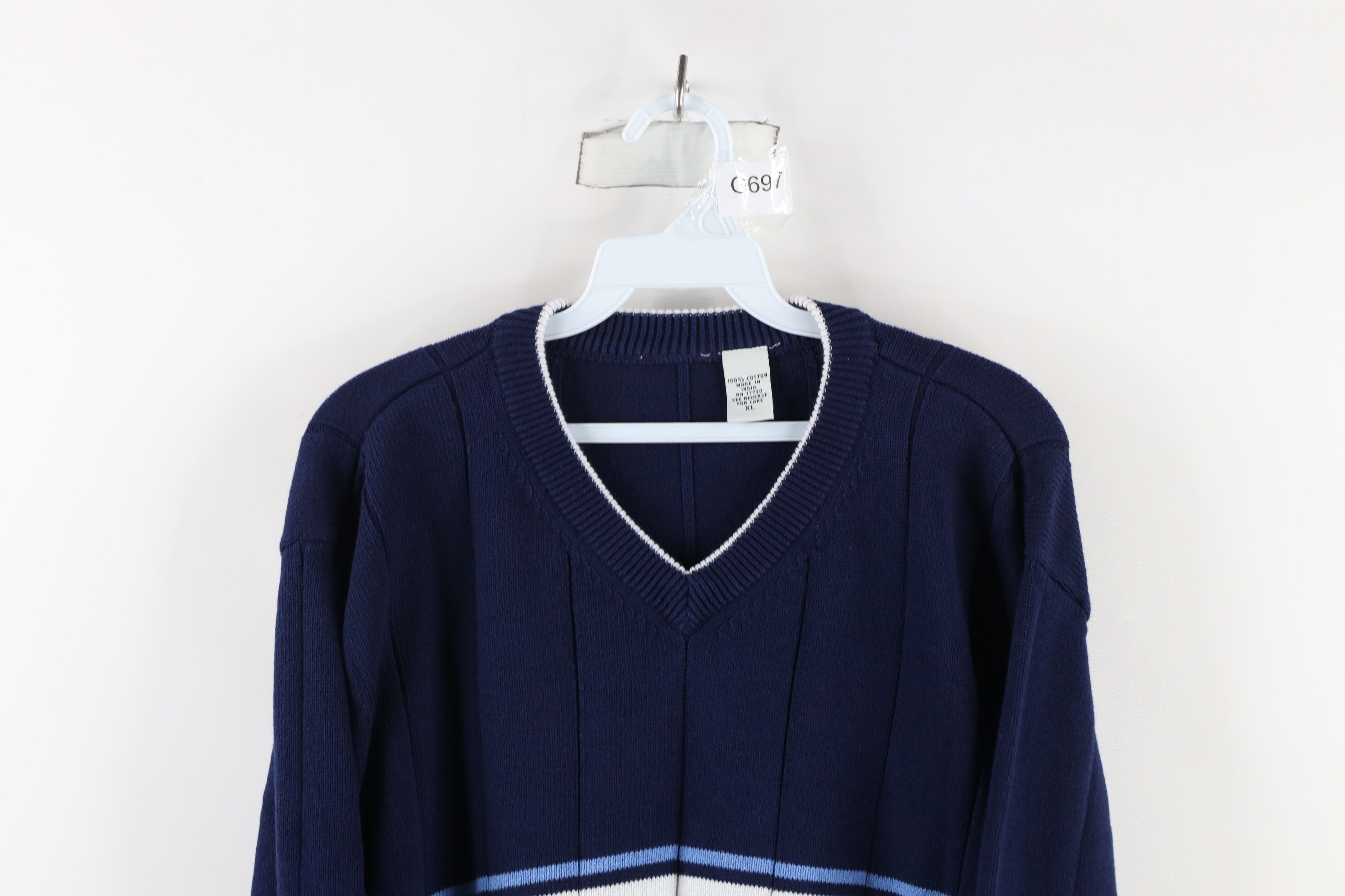 Vintage Vintage 90s Streetwear Block Ribbed Knit V-Neck Sweater Size US XL / EU 56 / 4 - 2 Thumbnail