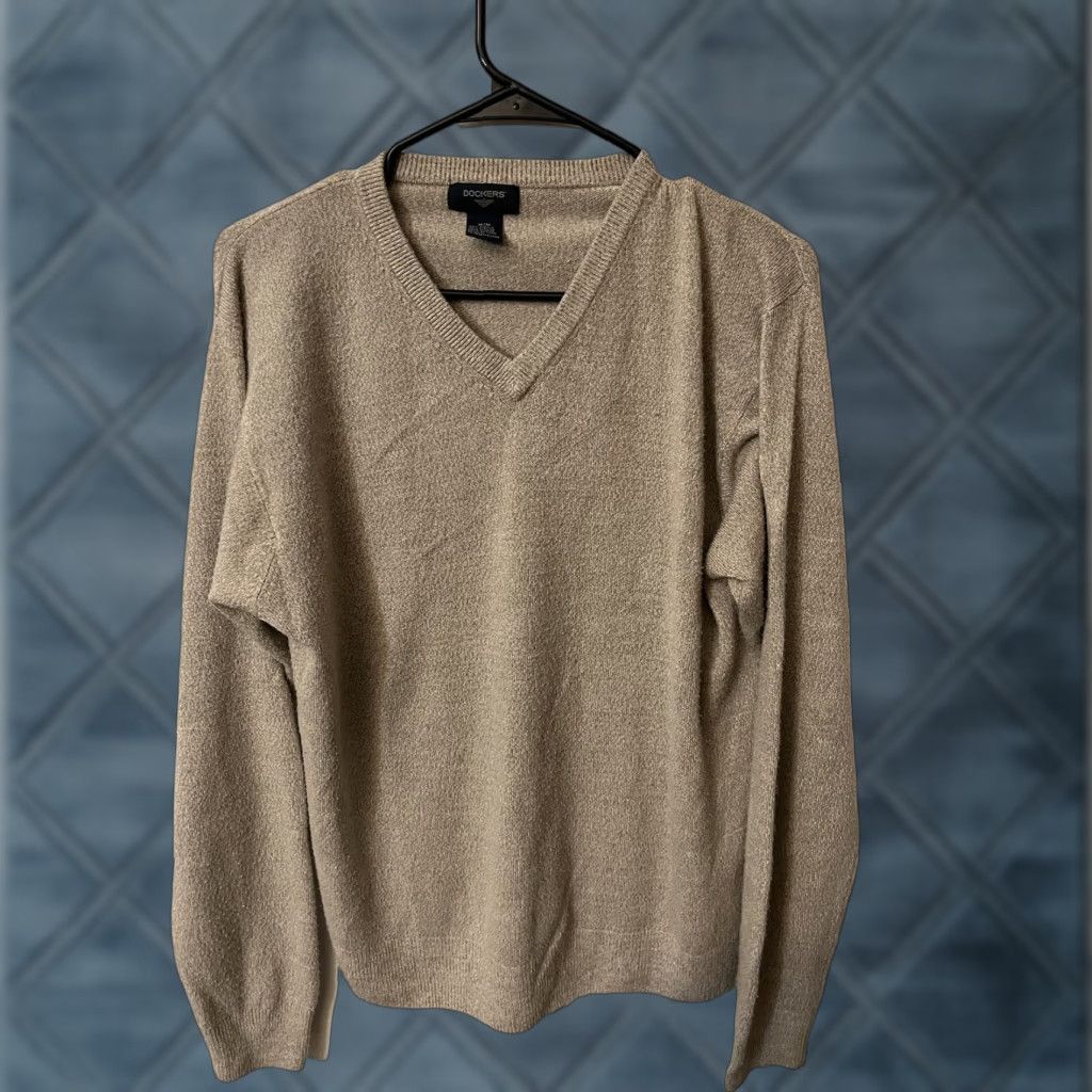 Dockers DOCKERS Mens Sweater V-Neck Long Sleeve Beige Geometric Pullover Medium Acrylic Classic Size US M / EU 48-50 / 2 - 1 Thumbnail