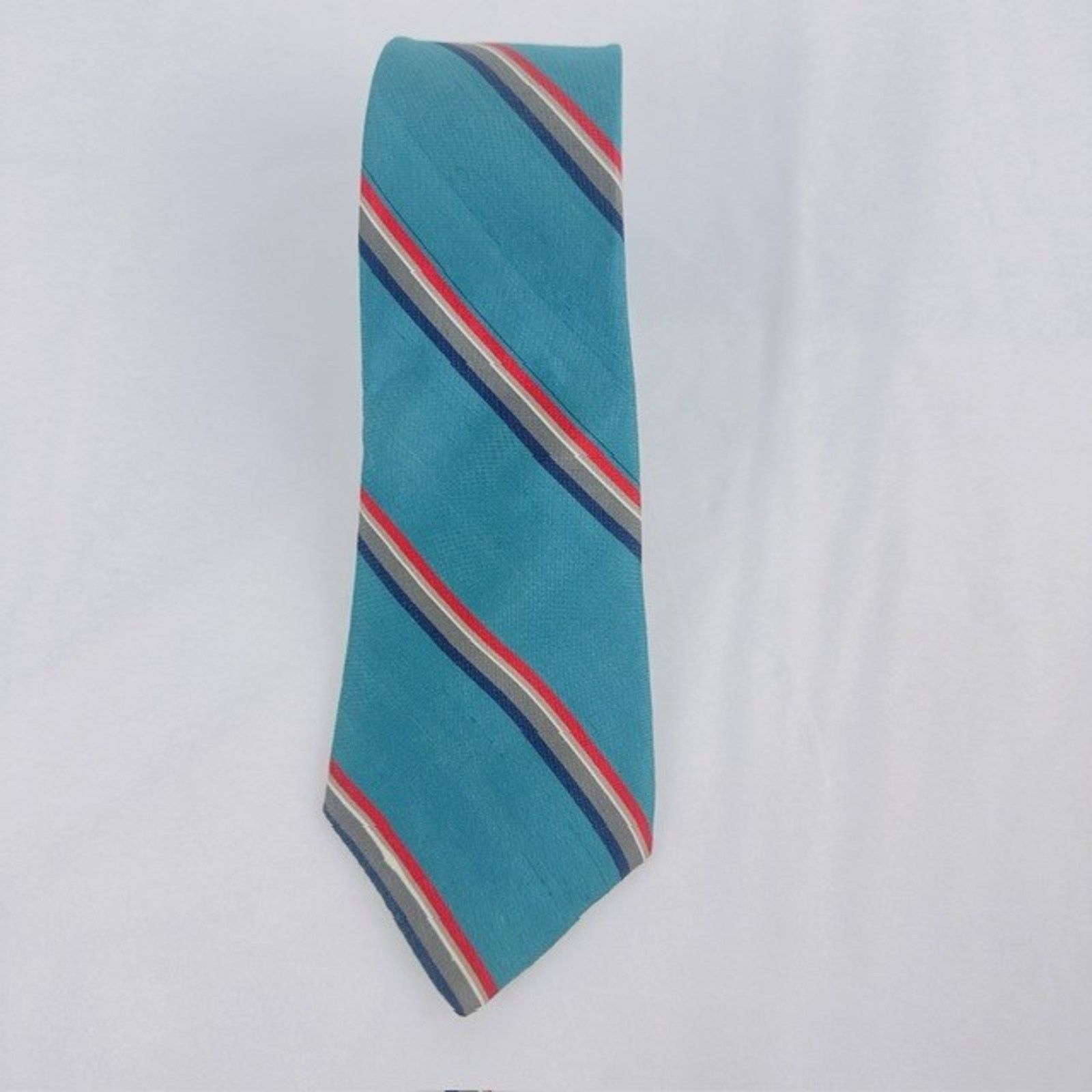 Other Brownstone Necktie Aqua/Red Stripes Silk USA Preppy VTG Size ONE SIZE - 8 Thumbnail