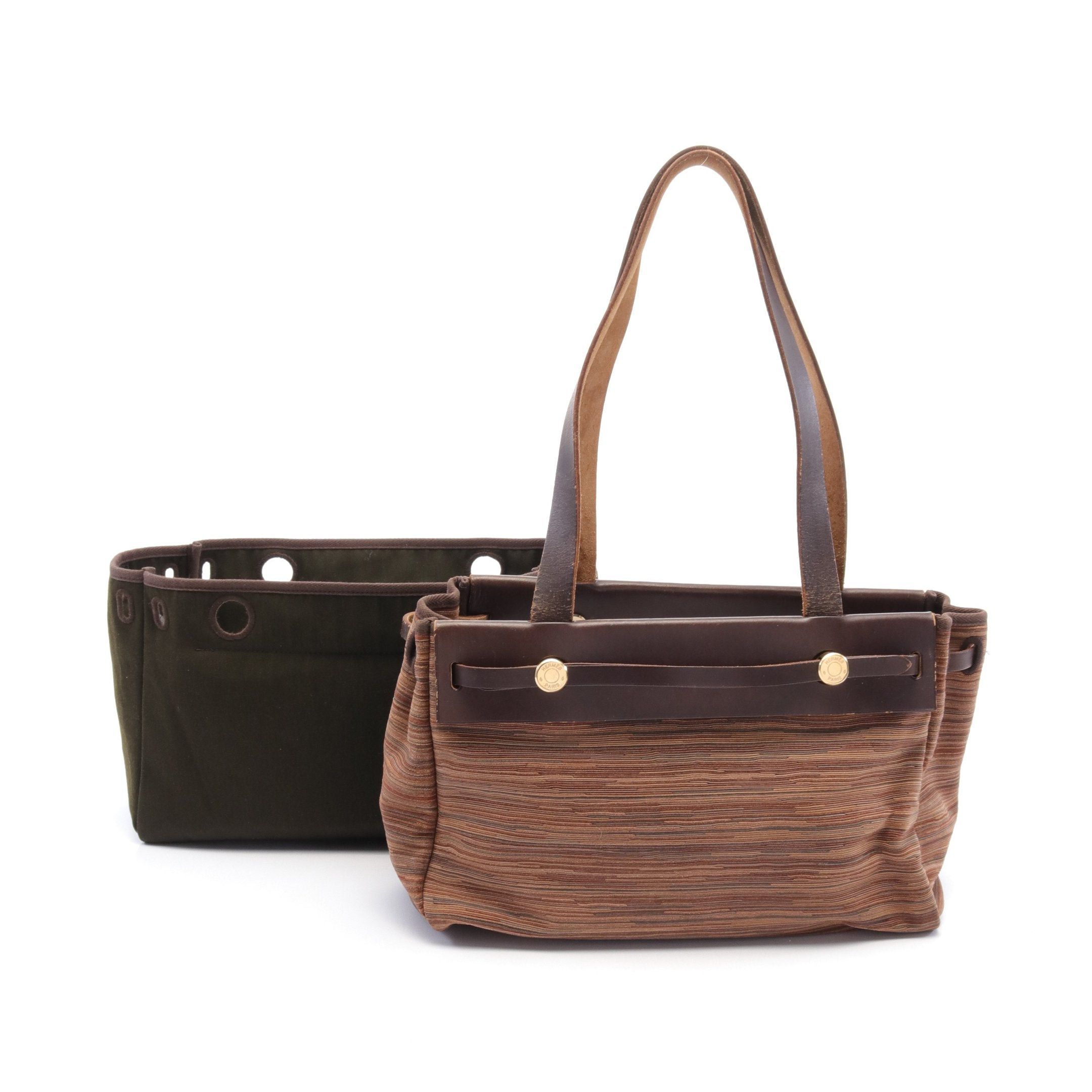 image of Hermes Herbag Bag Kabas Pm Shoulder Bag Tote Bag Vibrato Leather Dark Brown Multicolor Gold Hardwar
