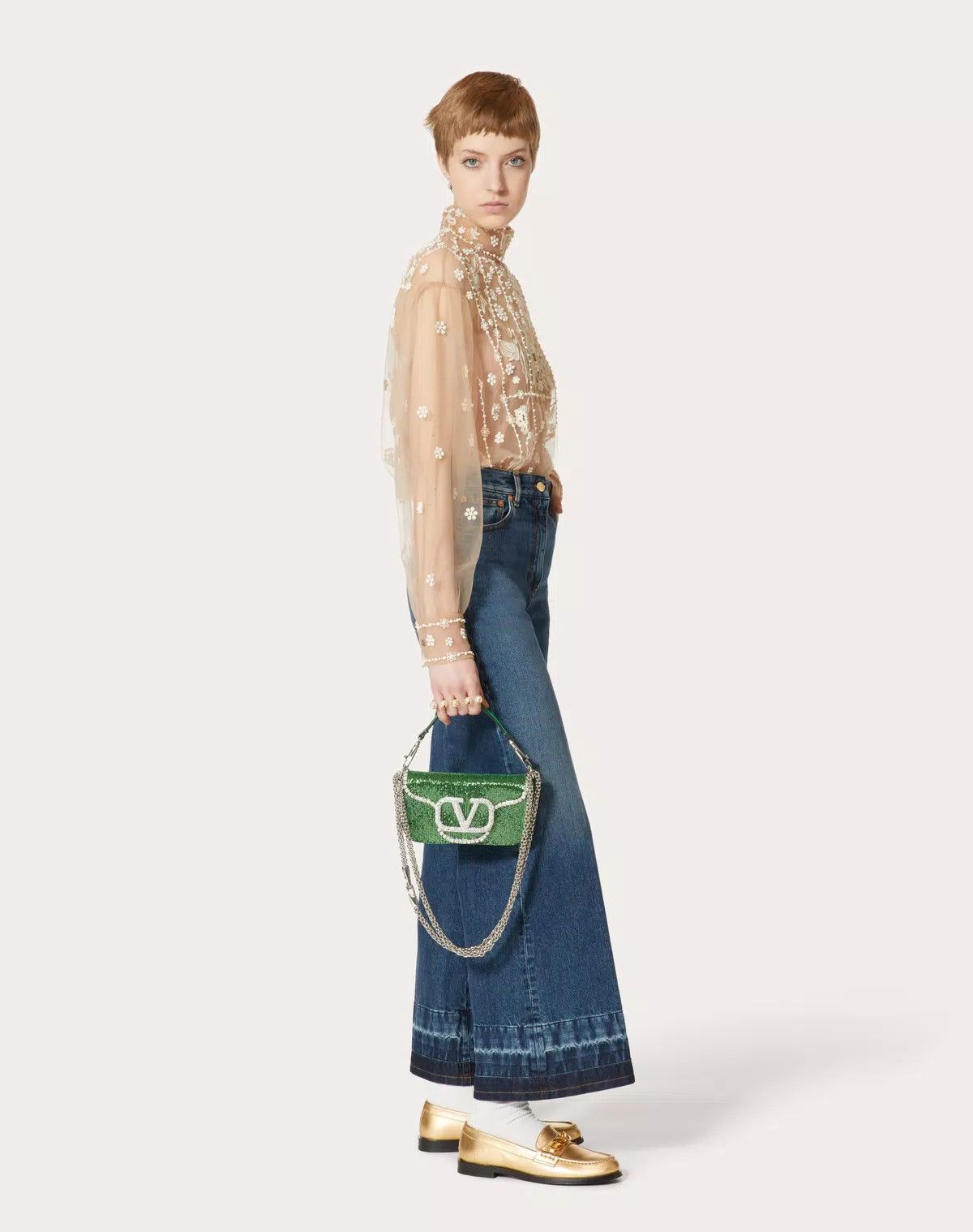 Valentino o1s1wg110925 Tulle Illusione Embroidered Top in Beige/Skin Size M / US 6-8 / IT 42-44 - 3 Thumbnail