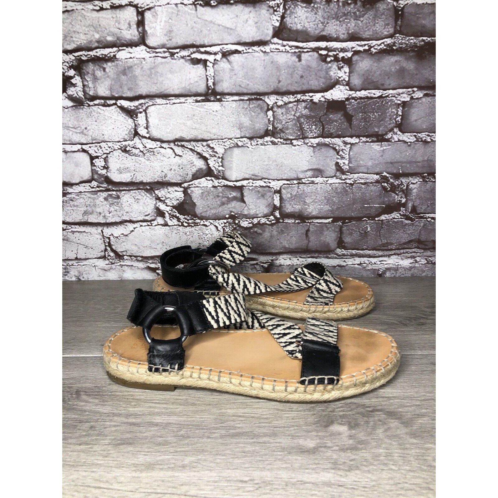 Frye Frye & Co Kole White Black Fabric Leather Espadrilles Sandal Size US 8.5 / IT 38.5 - 4 Thumbnail