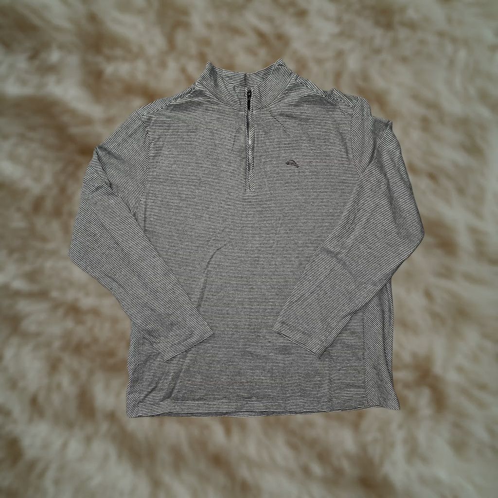 Tommy Bahama VINTAGE Tommy Bahama Pullover Shirt Mens 2XL Gray Striped Quarter Zip Long Sleeve Casual Size US XXL / EU 58 / 5 - 1 Thumbnail