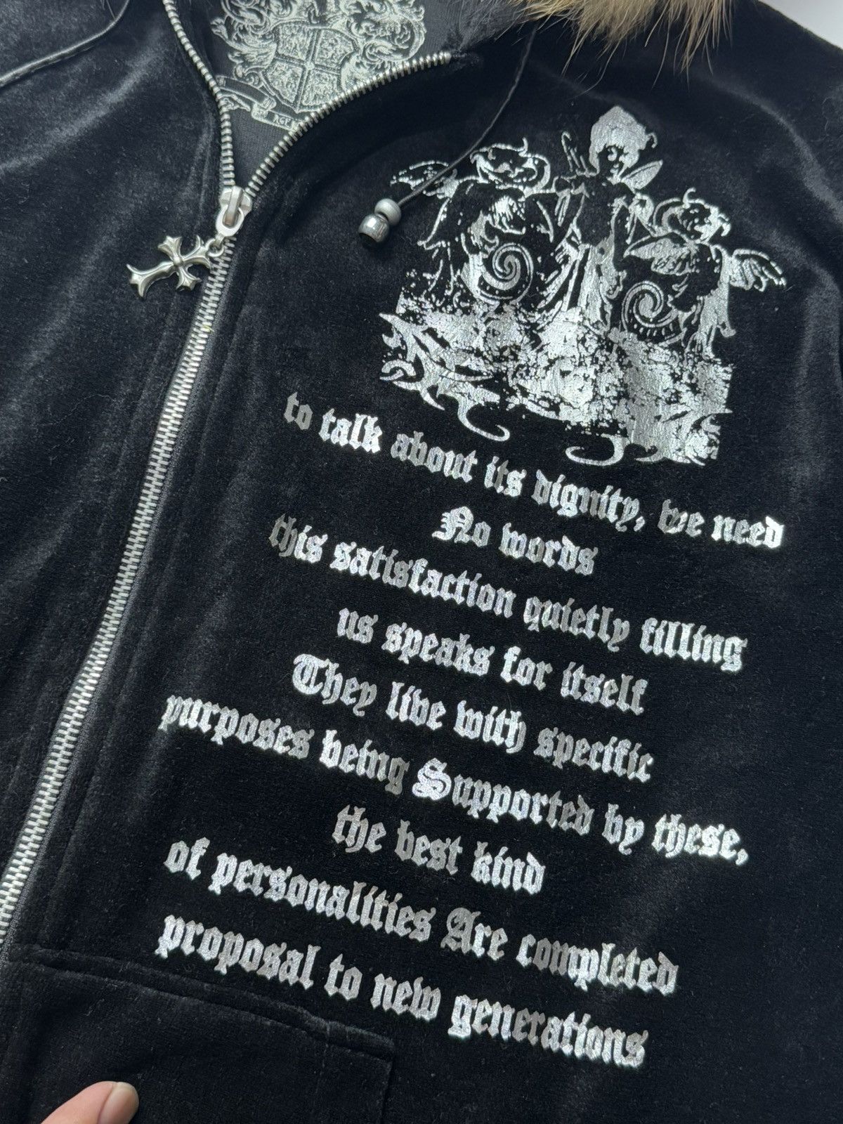 Hysteric Glamour × Japanese Brand × Le Grande Bleu (L.G.B.) Age Core Crosses Poem Velvet Hoodie Ifsix Lgb Styled Size US L / EU 52-54 / 3 - 5 Thumbnail