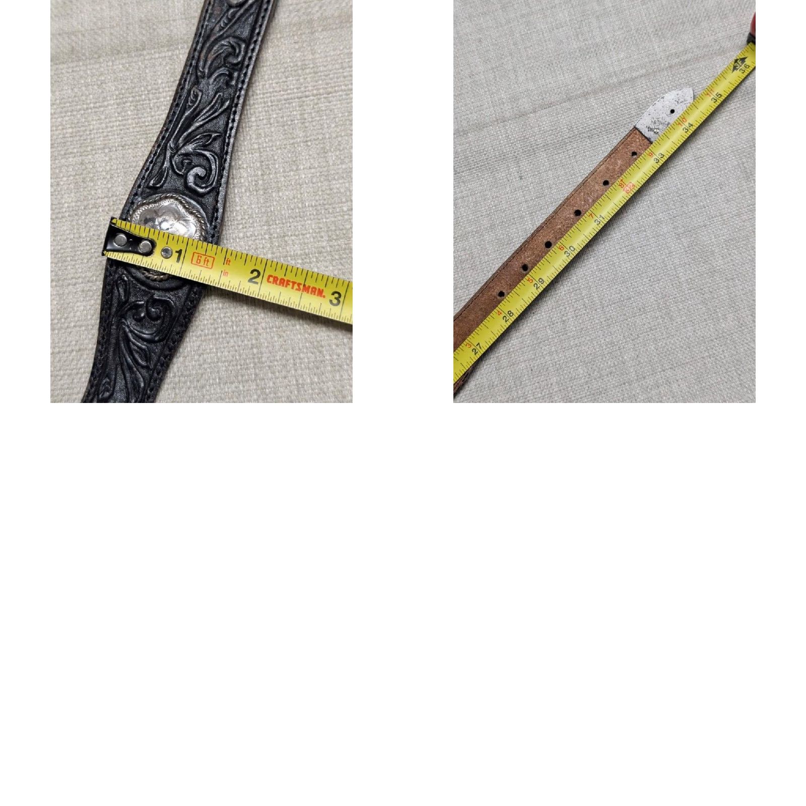 Tony Lama VINTAGE Tony Lama Western Belt Unisex Adults 30 Leather Tooled Concho Hearts Southwestern Black Belt 1-3/8" USA Made Size 30 - 9 Thumbnail
