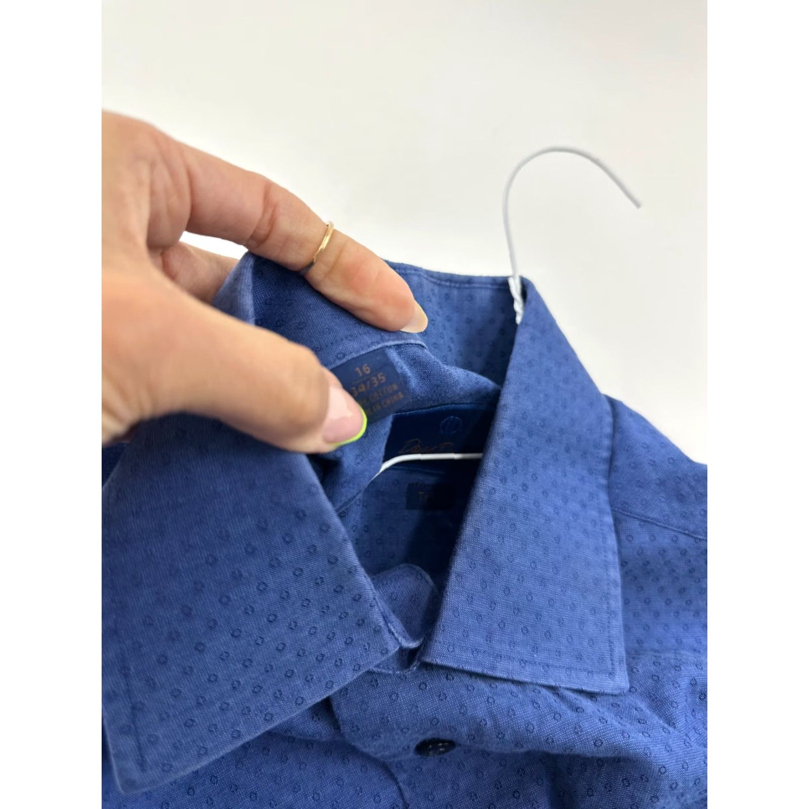 David Donahue David Donahue Shirt Mens 16 Blue Polka Dot Dress Trim Fit Long Sleeve Button Up Size 42R - 4 Thumbnail