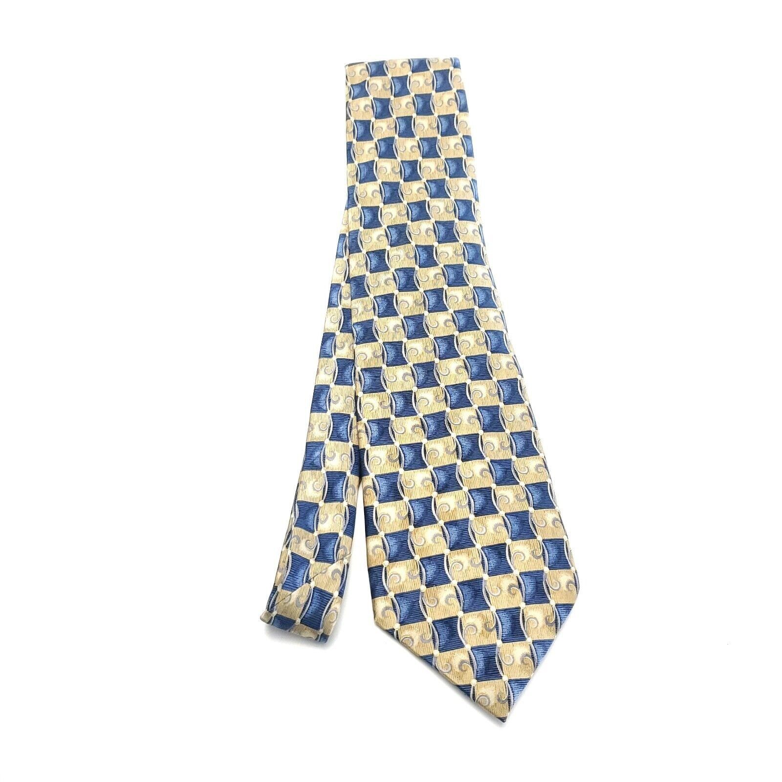 Stafford Stafford Executive Blue Beige Silk Tie Woven Geometric Check Size ONE SIZE - 6 Thumbnail