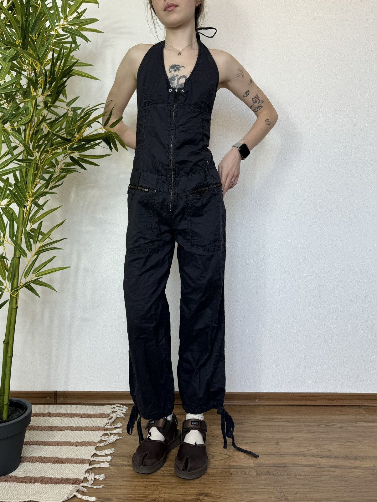 Image of 55Dsl X 2000S Overalls Tie Pants Open Back in Navy, Women's (Size Small)