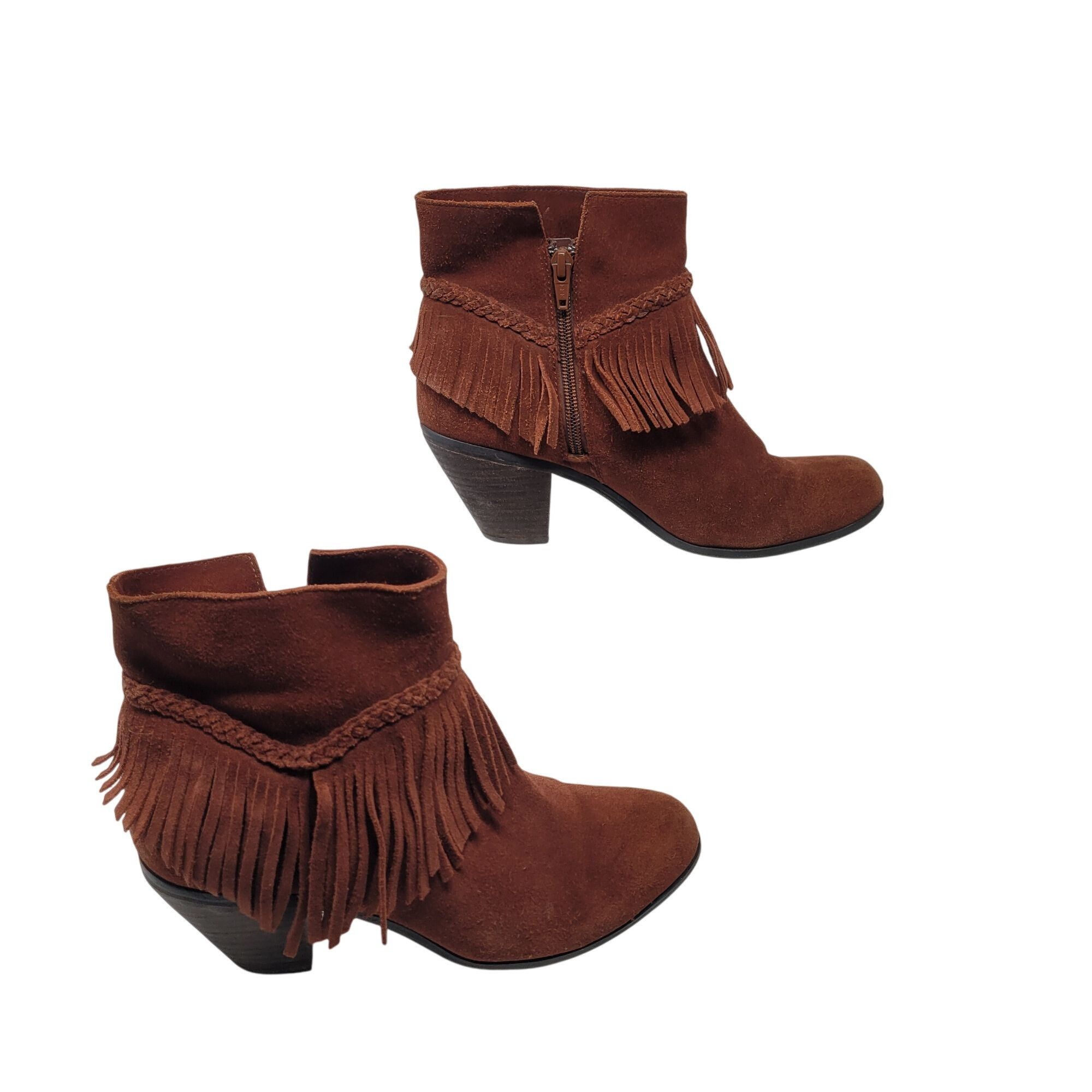 Designer Gianni Bini Rust Brown Suede Fringe Western Ankle Booties 9 Size US 9 / IT 39 - 7 Thumbnail