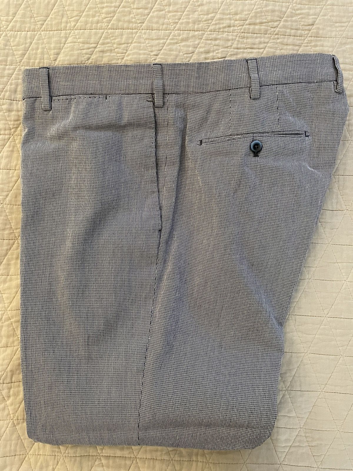 Incotex Textured Cotton Micro Check Flat Front Trouser Size US 40 / EU 56 - 1 Thumbnail