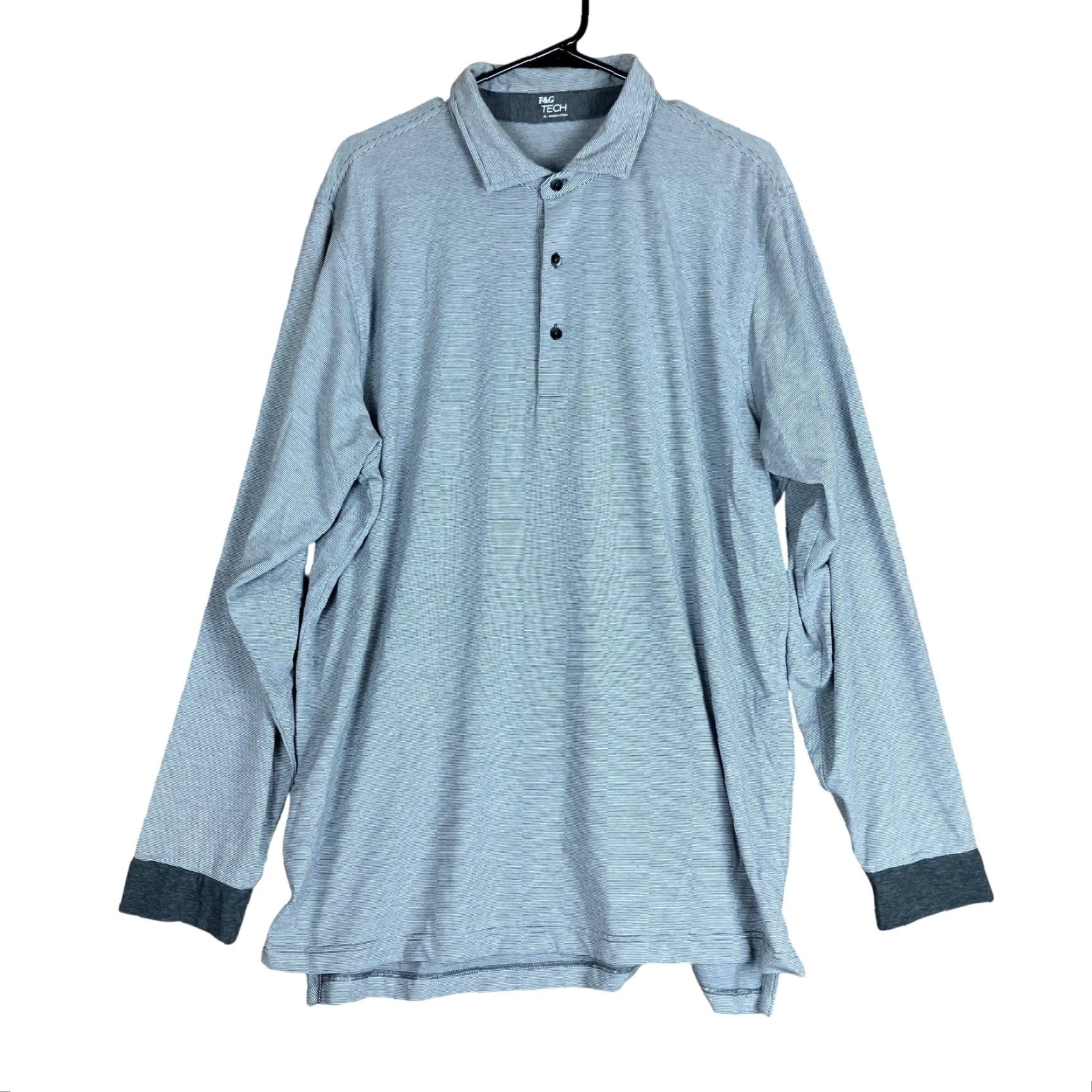 Vintage F & G Tech Mens Shirt Gray White Striped Collared Long Sleeve Henley Stretch XL Shirt Mens Gray White Striped Henley XL Size US XL / EU 56 / 4 - 2 Thumbnail