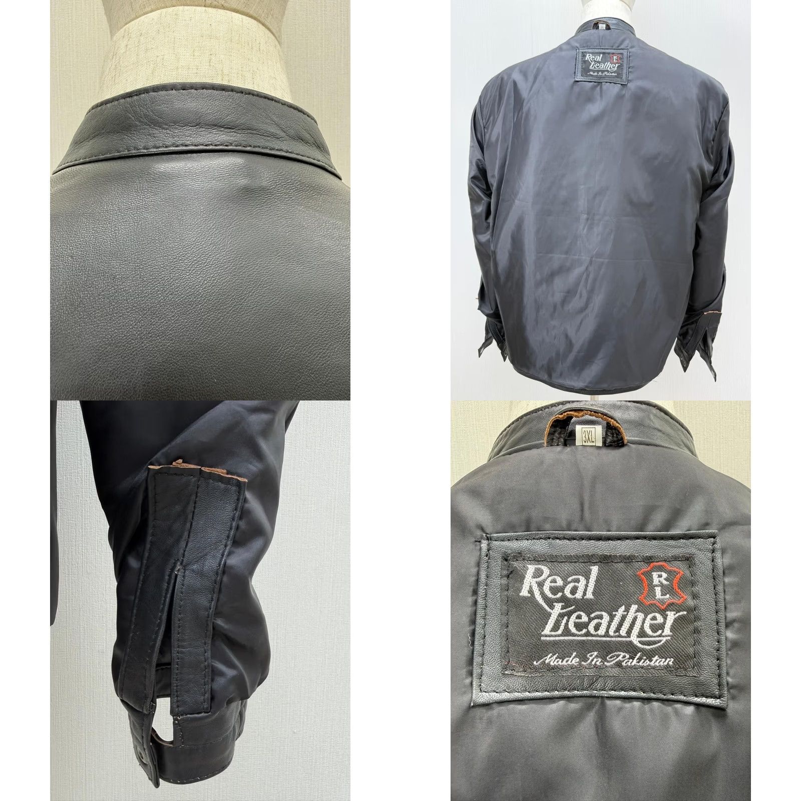 Vintage Men's Italian Leather Jacket - Sheepskin, Normal Cut, Black, Size L, Premium Soft Coat, 90s Theme, Military Style, Full Zip, Pockets, Regular Fit Size US L / EU 52-54 / 3 - 10 Thumbnail