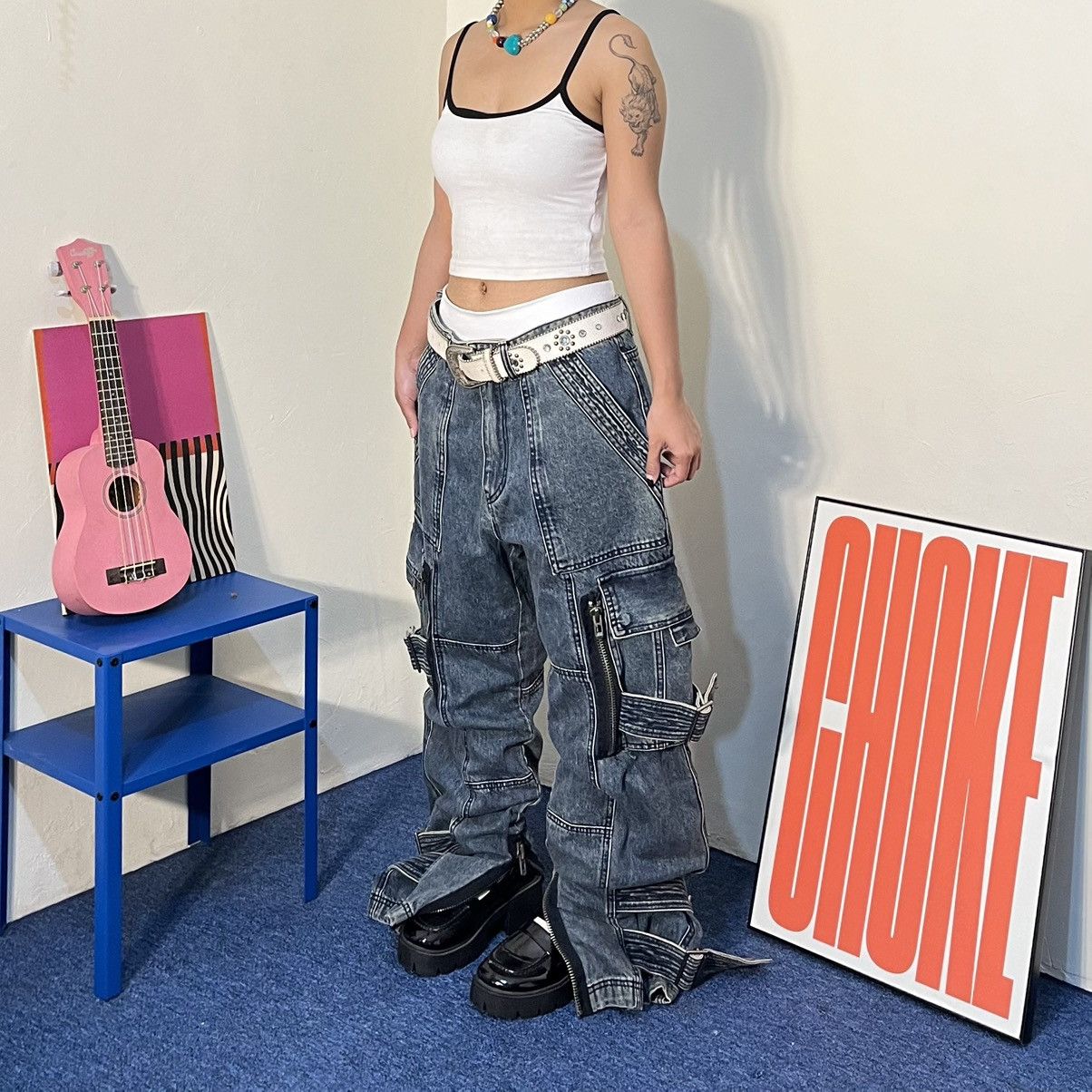 Japanese Brand Vtg denim cargo pants grunge style Size US 35 - 2 Thumbnail