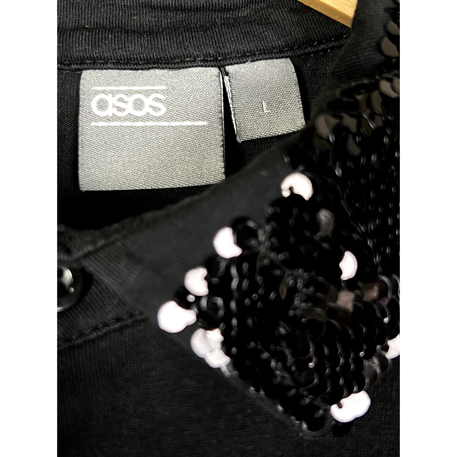 Asos Men's Asos Black Sequin Collar Festive Holiday Polo - L Size US L / EU 52-54 / 3 - 3 Thumbnail