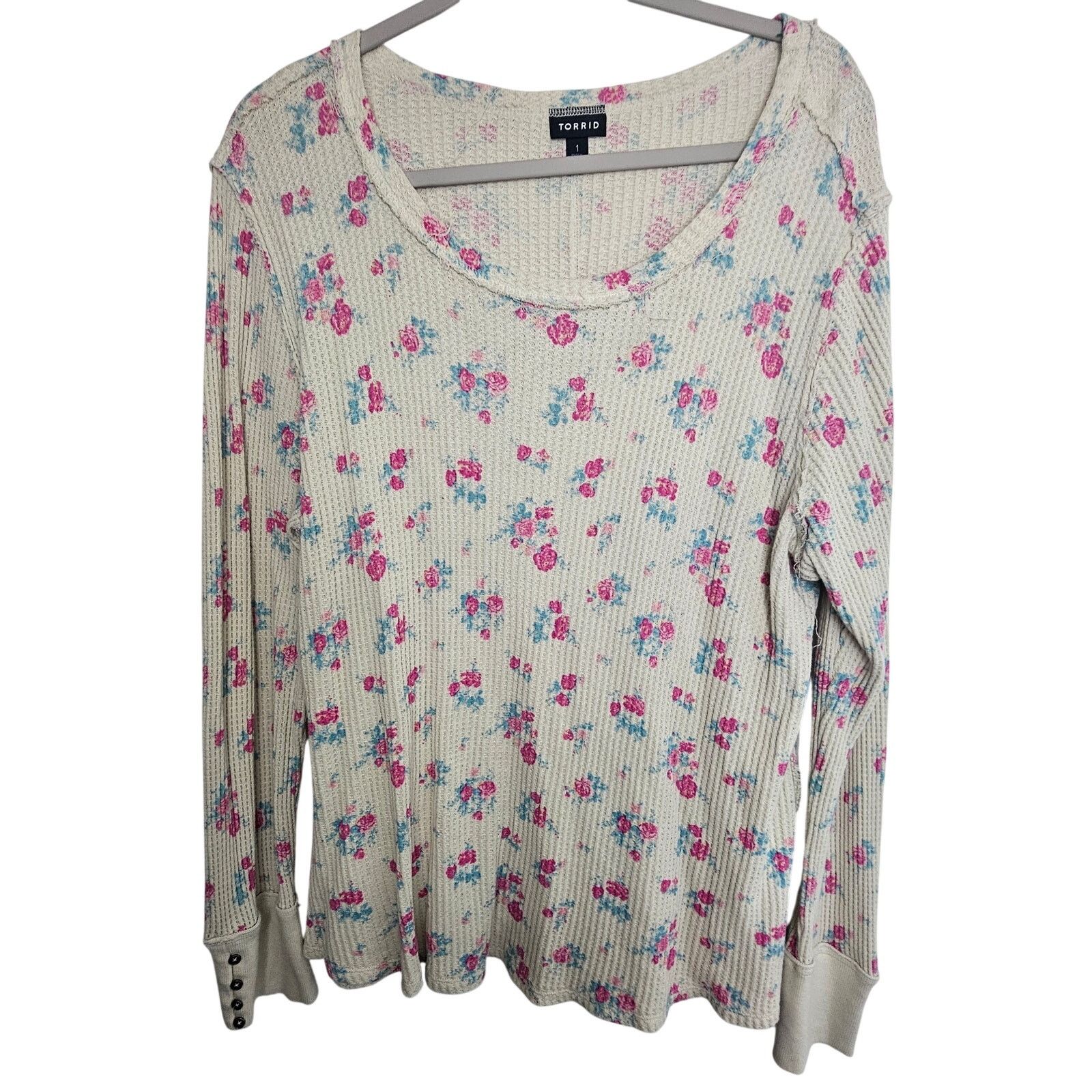 Corridor Torrid Womens Floral Waffle Knit Shirt Plus Size 1X Stretch Size XL / US 12-14 / IT 48-50 - 2 Thumbnail