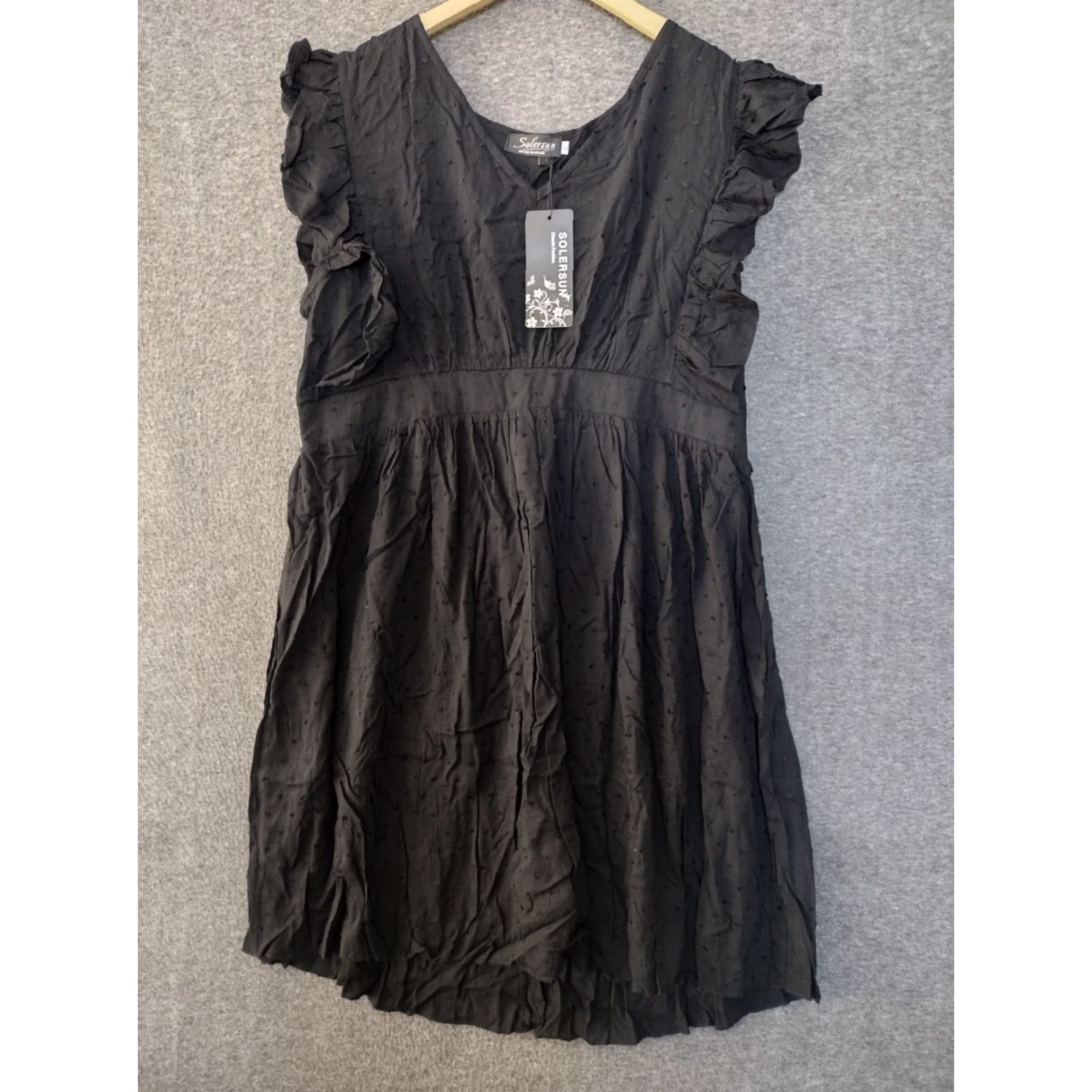 Vintage SOLERSUN Dress Womens XL Black Eyelet V Neck Ruffle Sleeveless A Line Size XL / US 12-14 / IT 48-50 - 2 Thumbnail