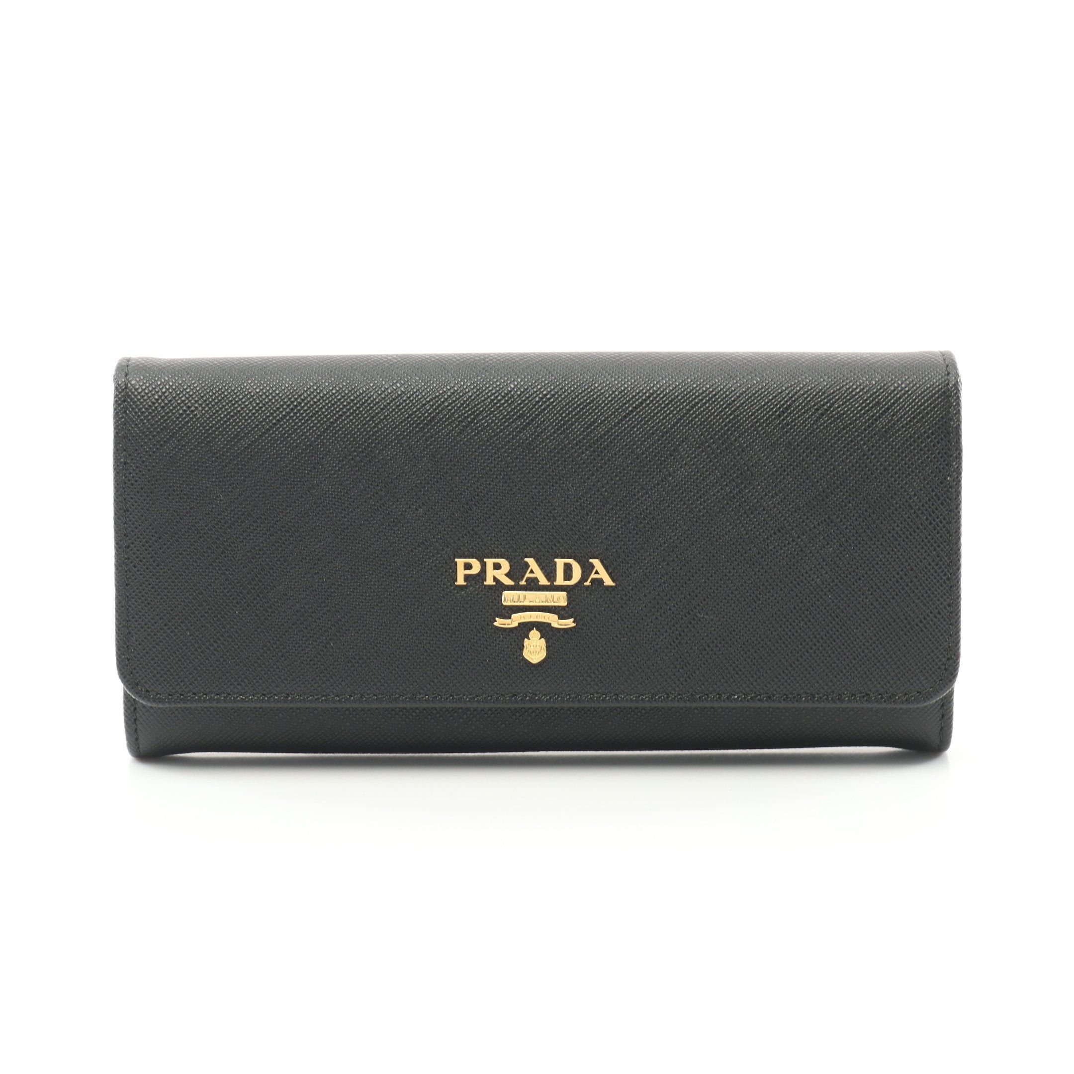 Prada Prada Saffiano Metal Bi-Fold Long Wallet Leather Black Size ONE SIZE - 1 Thumbnail