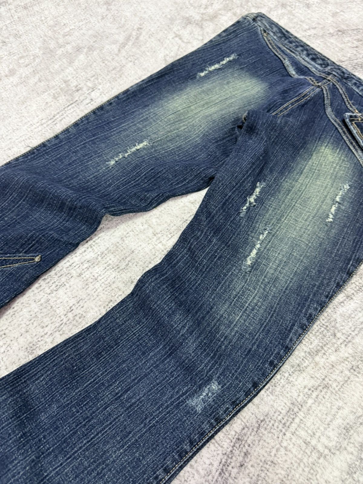 Japanese Brand × Le Grande Bleu (L.G.B.) × Tornado Mart GHC Deconstructed Panel Green Mud Wash Low Rise Flared Jeans Size US 27 - 17 Thumbnail