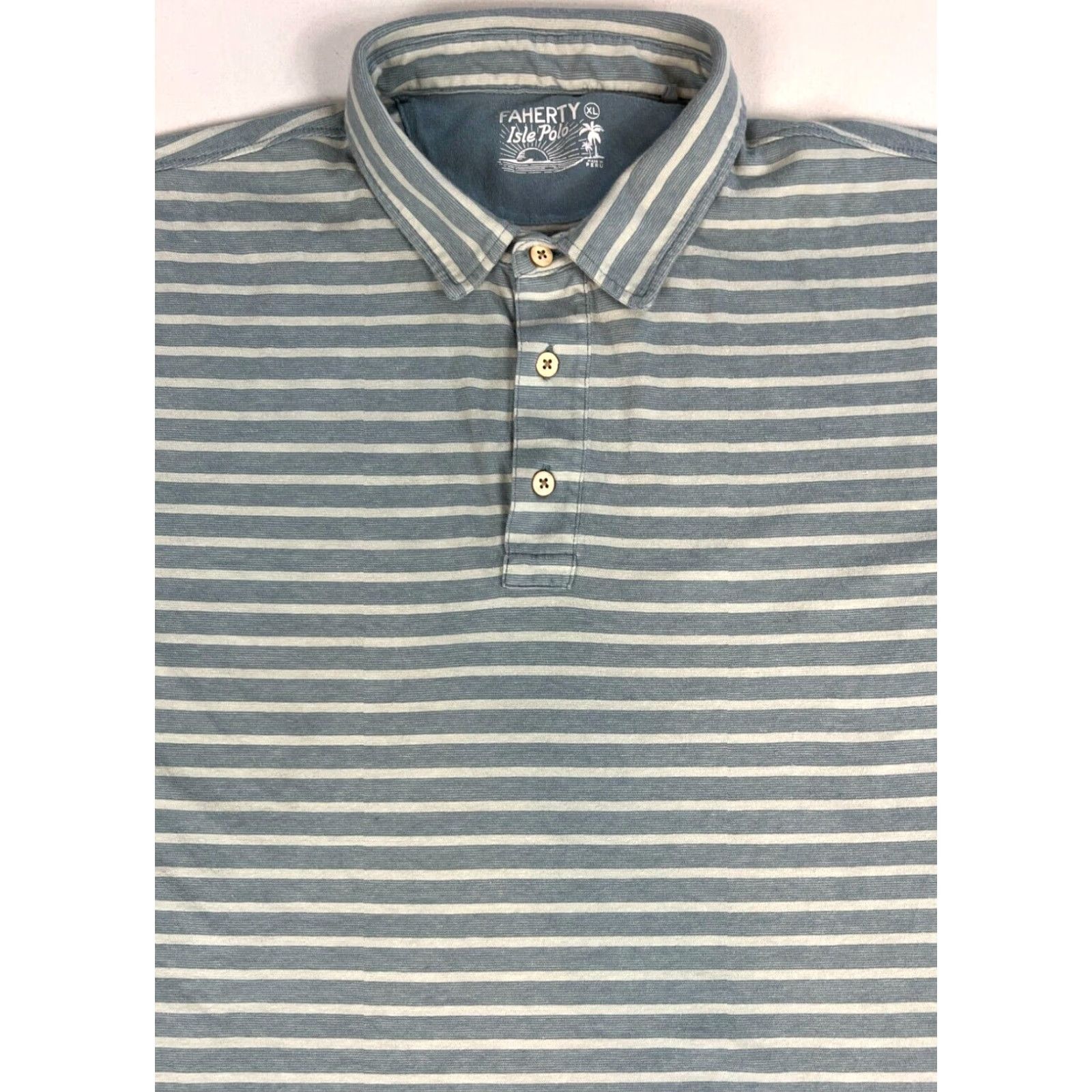 Faherty Faherty Men's Isle Polo Shirt Striped XL Blue 100% Cotton Shirt Mens XL Striped Polo 100% Cotton Classic Modern Preppy Size US XL / EU 56 / 4 - 2 Thumbnail