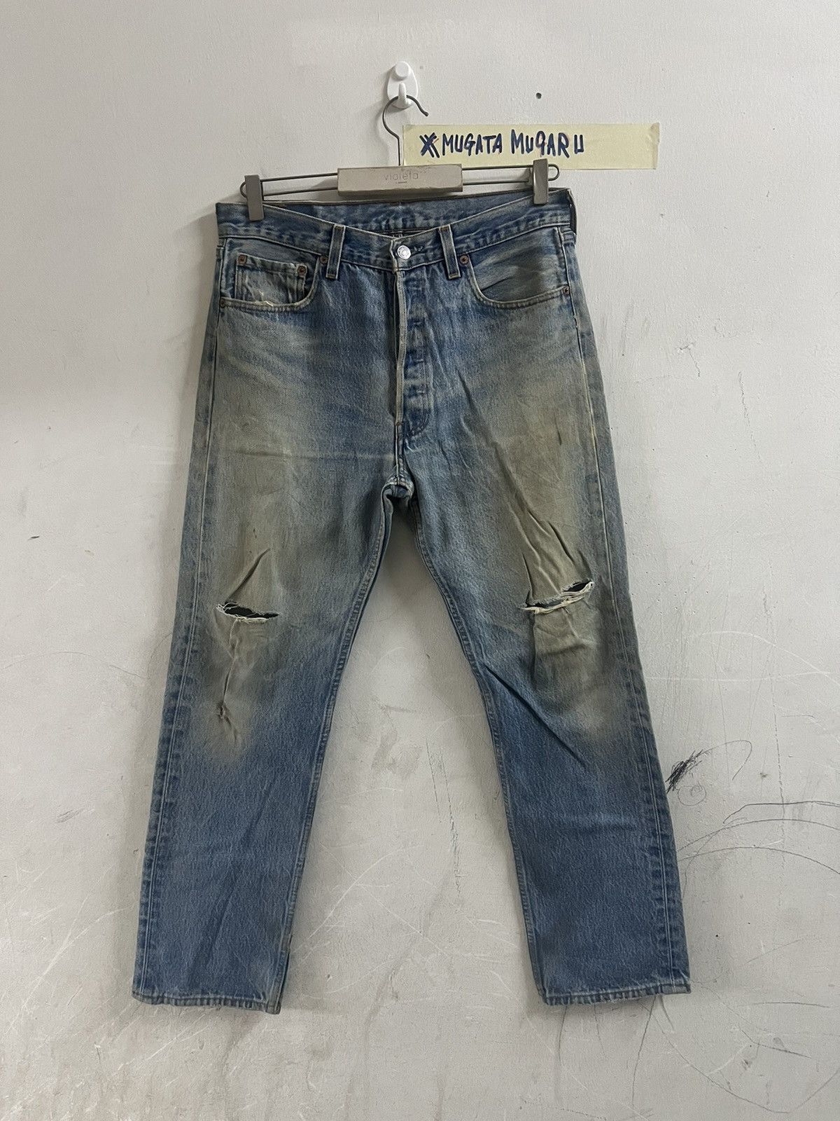 Japanese Brand THRASHED🔥VINTAGE LEVIS 501 KURT COBAIN DISTRESSED DENIM PANT Size US 35 - 1 Thumbnail