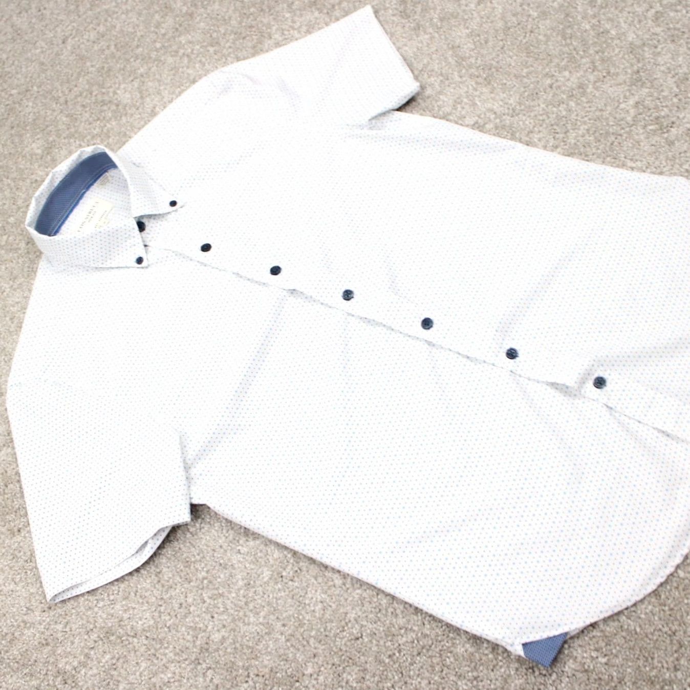 Vintage Construct Shirt Mens Small White/Blue Geometric Slim Fit 4 Way Stretch S/S Size US S / EU 44-46 / 1 - 6 Thumbnail