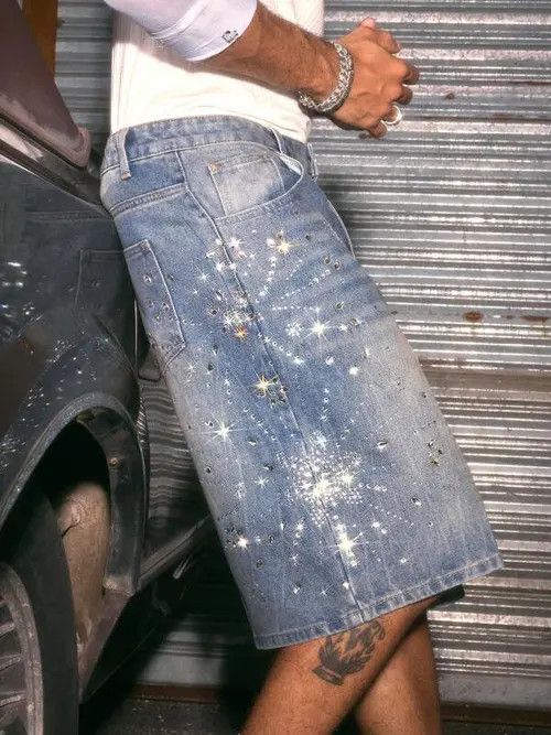 Japanese Brand × Vintage Y2K Vintage RETRO rhinestone jorts shorts Size US 35 - 1 Thumbnail