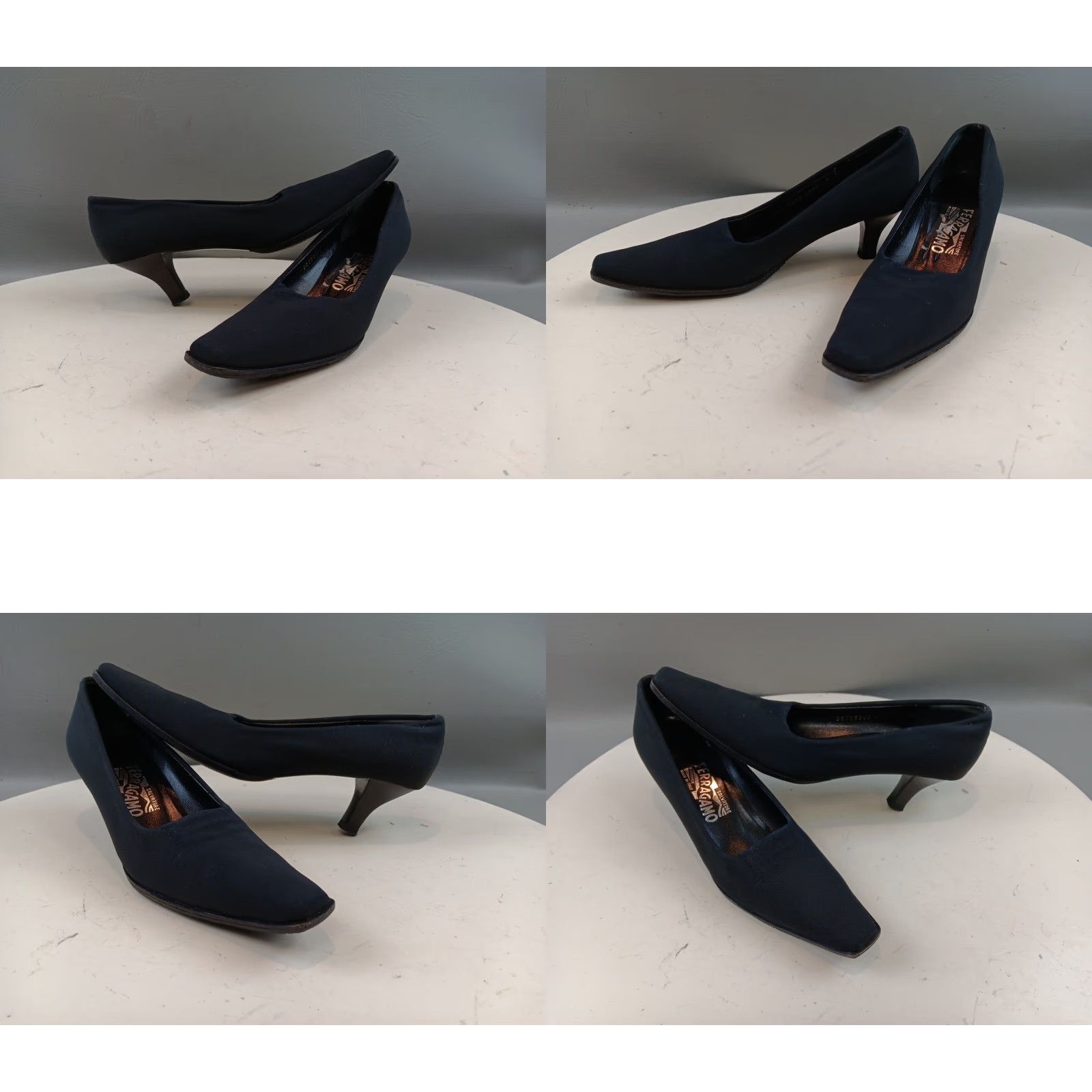 Salvatore Ferragamo VINTAGE Salvatore Ferragamo Pumps SHOE Women US8 Black Textured Fabric Block Heel Almond Toe Slip On Lightly Worn Size US 8 / IT 38 - 9 Thumbnail