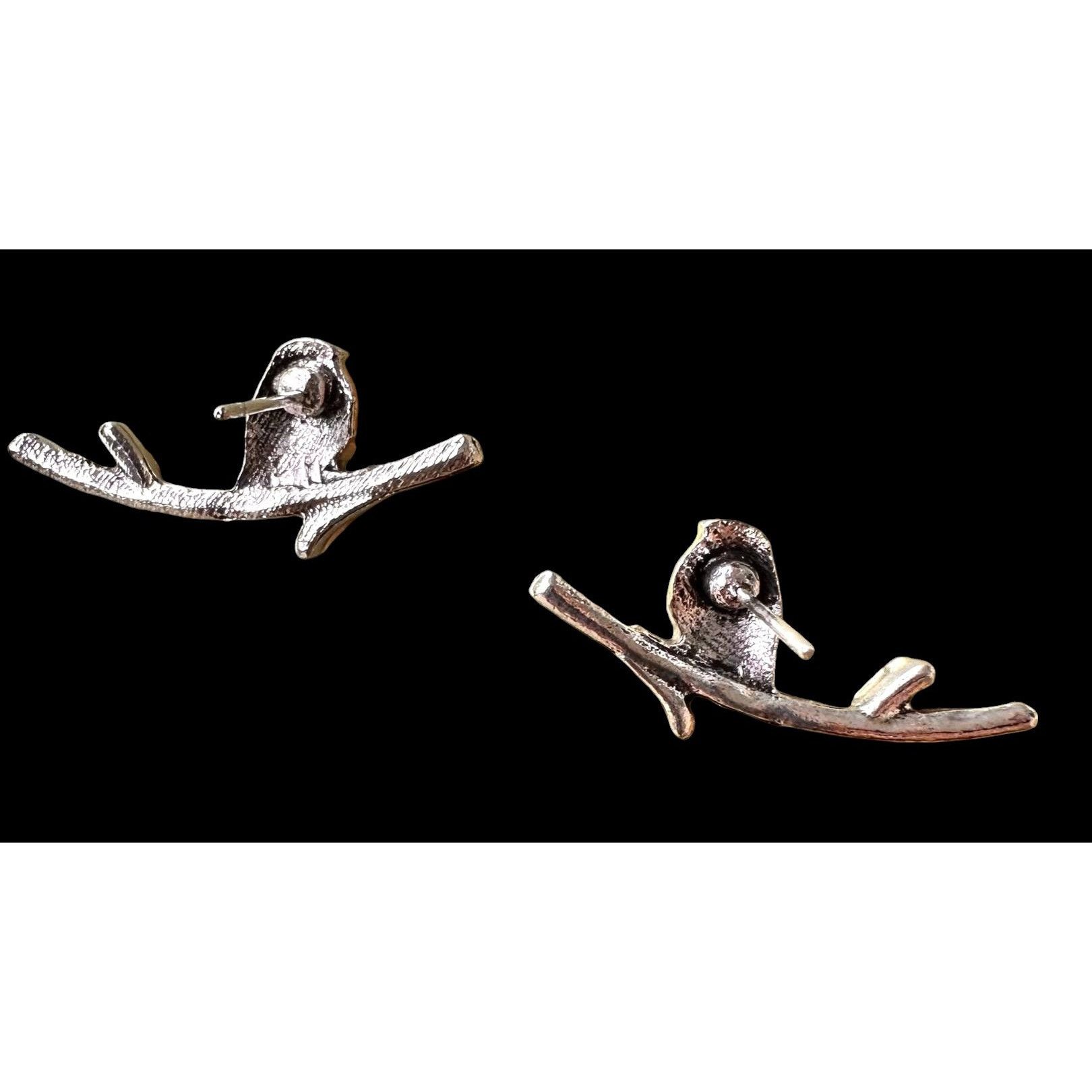 Handmade Robin Bird Earrings Ear Climbers New Orange Silver Tree Bran Size ONE SIZE - 12 Thumbnail