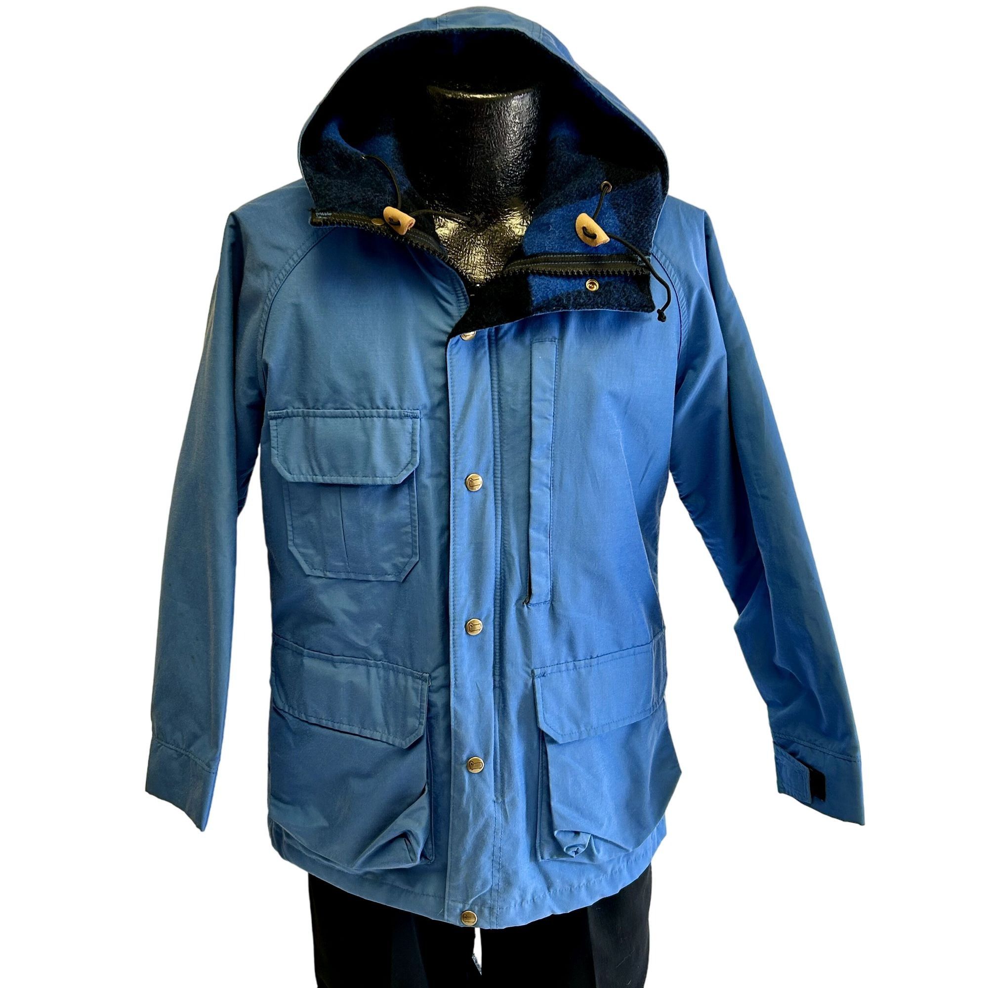 80's Woolrich Blue Chore Field Parka Coat Wool Lined Hooded