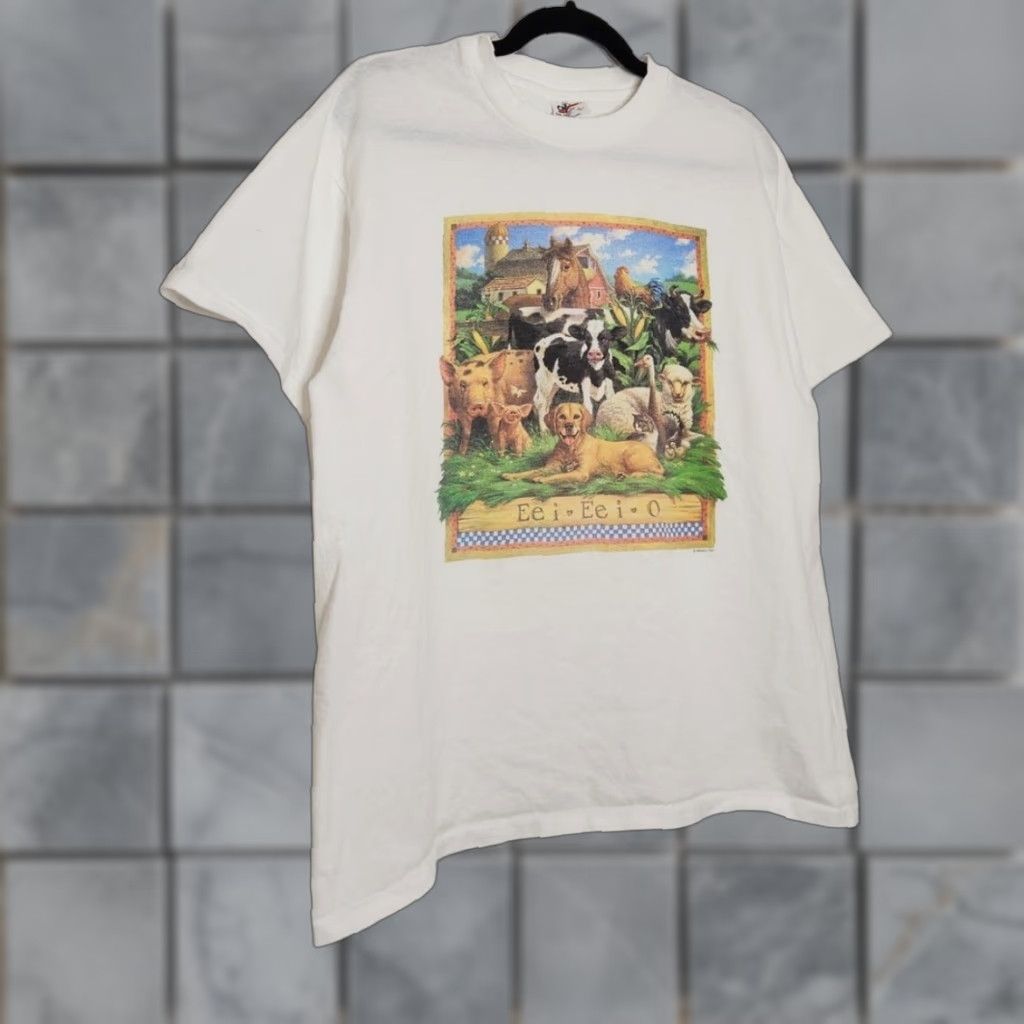 Anvil VINTAGE Anvil Shirt Barn Teacher Music Anvil Large White Nature Art EI EI O Farm Animals Shirt Mens L White Size US L / EU 52-54 / 3 - 1 Thumbnail