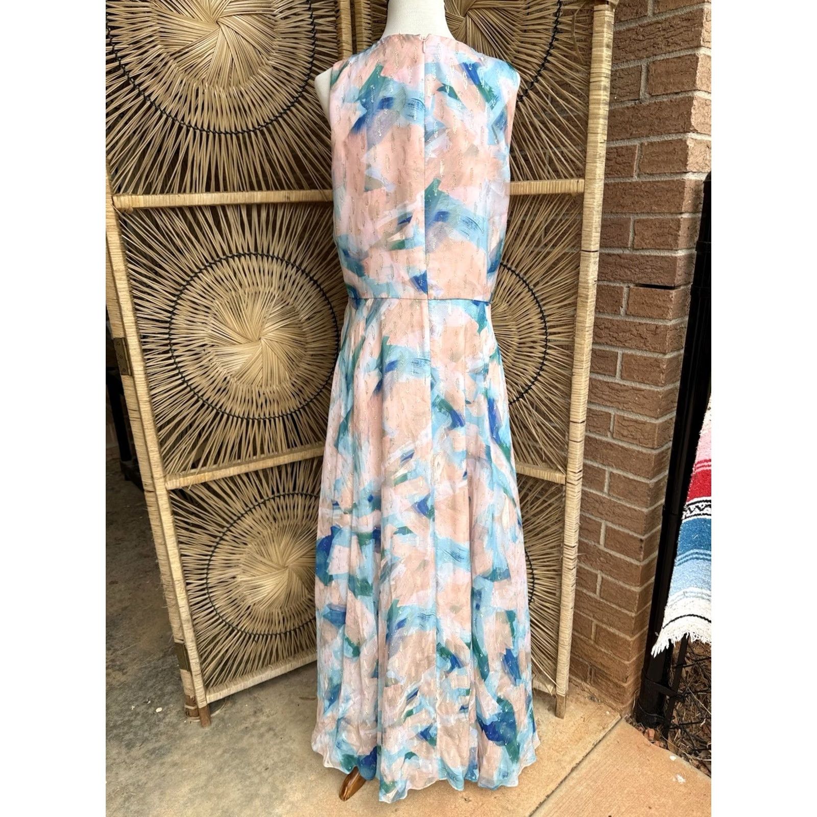 Vintage Shoshanna Blue Macie Brushstroke-Print Hi-Low Gown Dress Size 12 Womens Maxi Plateau? Size XL / US 12-14 / IT 48-50 - 3 Thumbnail
