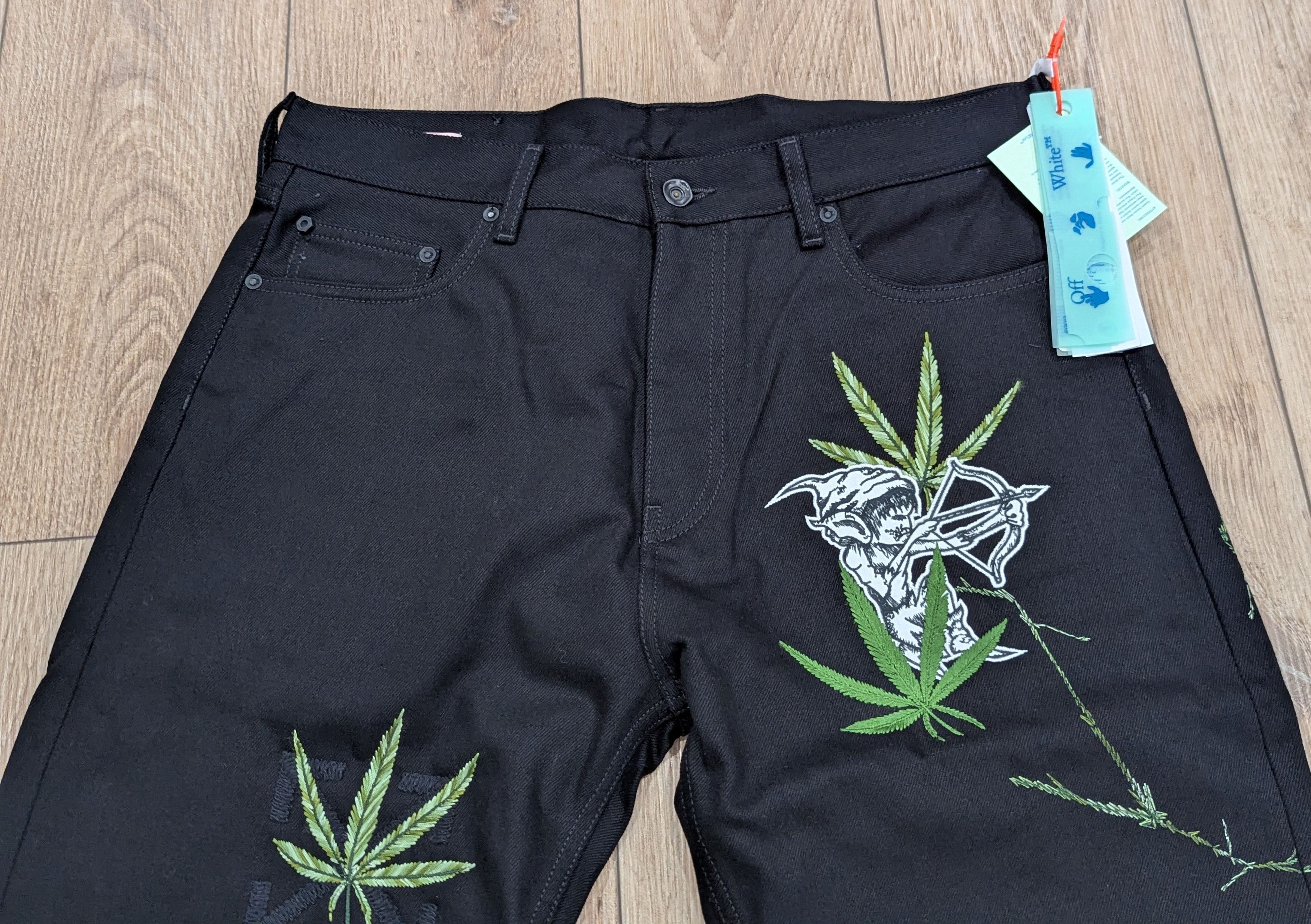 Off-White OFF-WHITE Leaf Embroidered Logo Skate Fit Jeans Black 32 Size US 32 / EU 48 - 2 Thumbnail