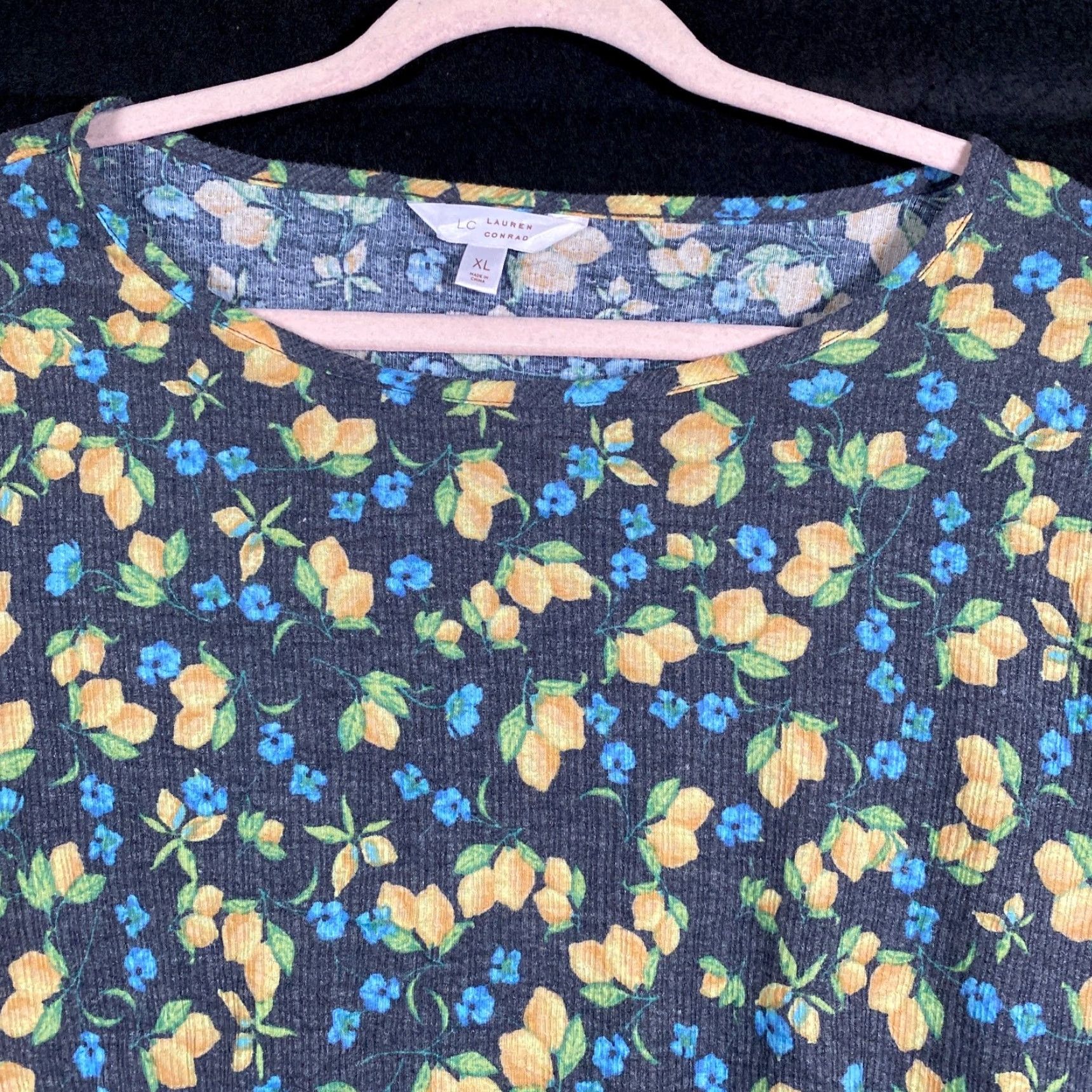 Lauren Conrad LC Lauren Conrad Womens Shirt Multi Lemon Short Sleeve Stretch XL Crew Neck T-Shirt Casual Workwear Size XL / US 12-14 / IT 48-50 - 2 Thumbnail