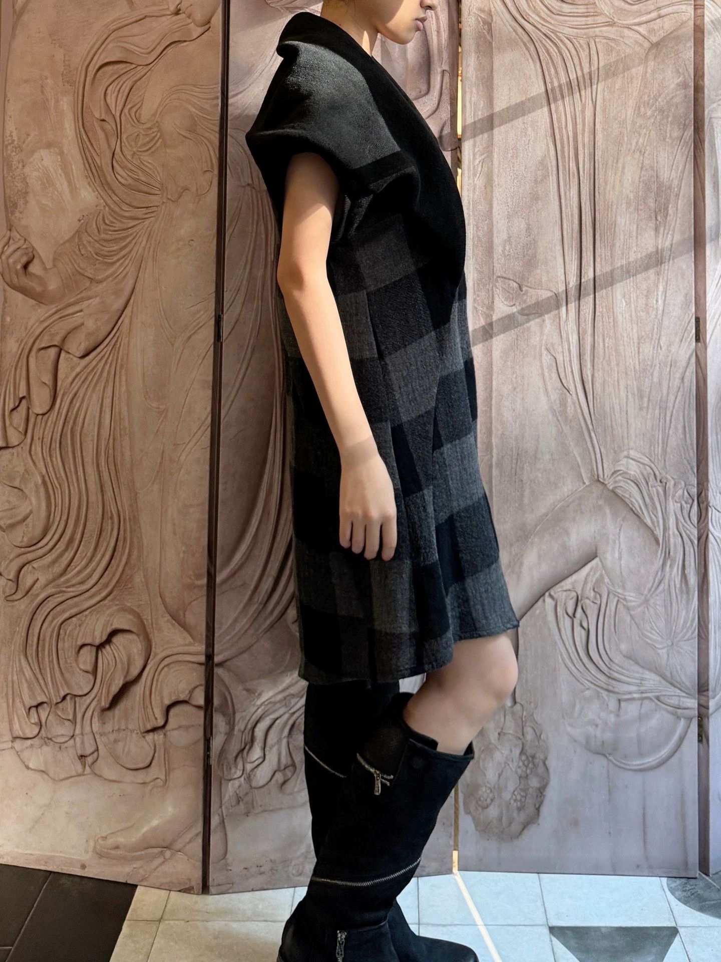 Vintage Japanese Vintage Wool Plaid Structured Collar Dress Size M / US 6-8 / IT 42-44 - 2 Thumbnail
