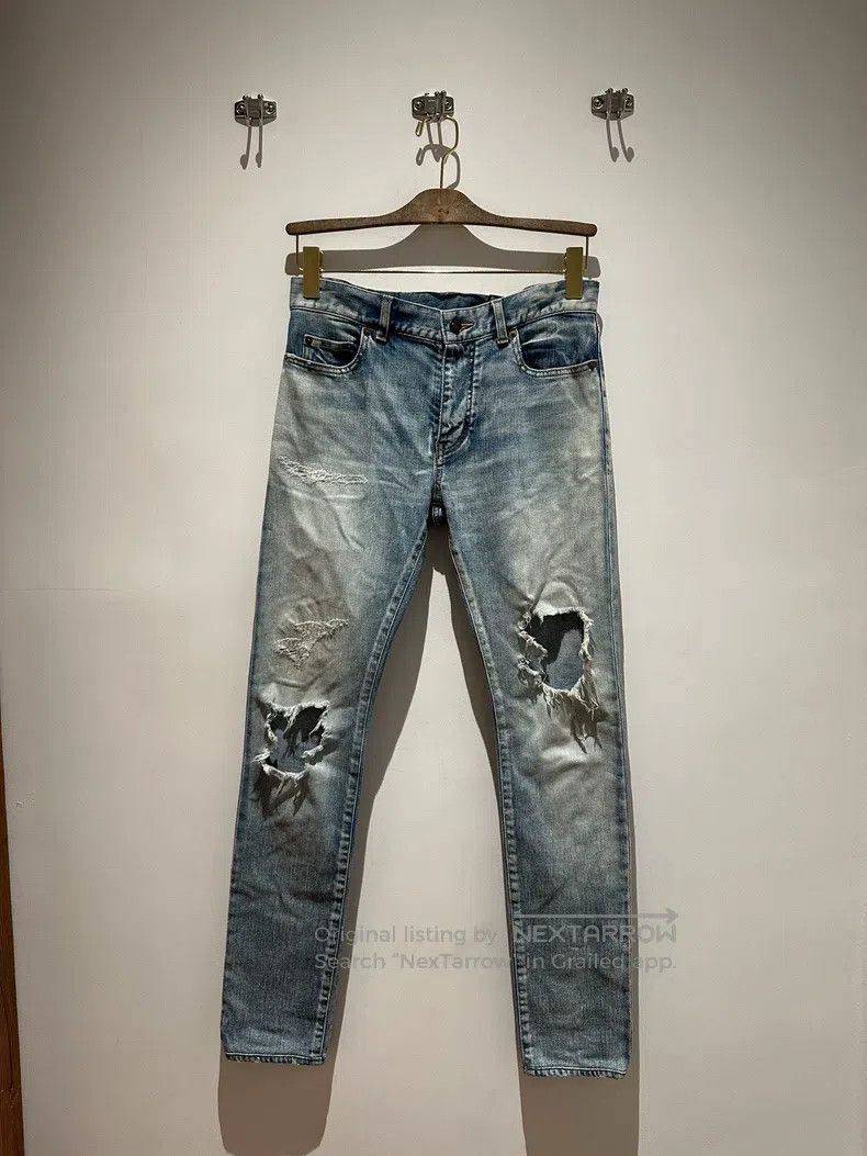 Saint Laurent Paris Saint Laurent Paris Blue Destroyed Denim Jeans Size US 30 / EU 46 - 1 Thumbnail