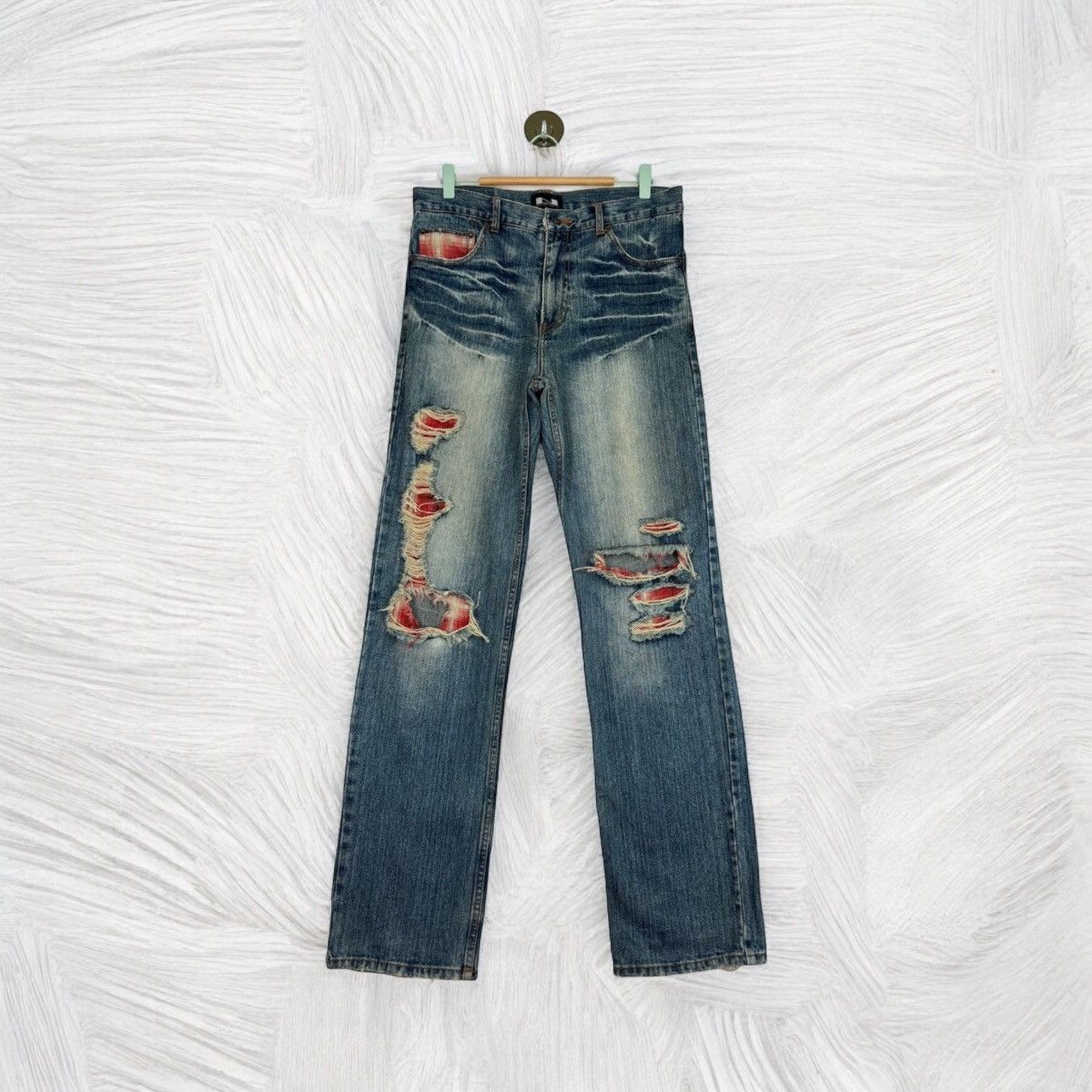 If Six Was Nine × Japanese Brand × Vintage NYLAUS JEAN TARTAN PLAID JUNYA WATANABE DISTRESSED DENIM Size US 32 / EU 48 - 1 Thumbnail