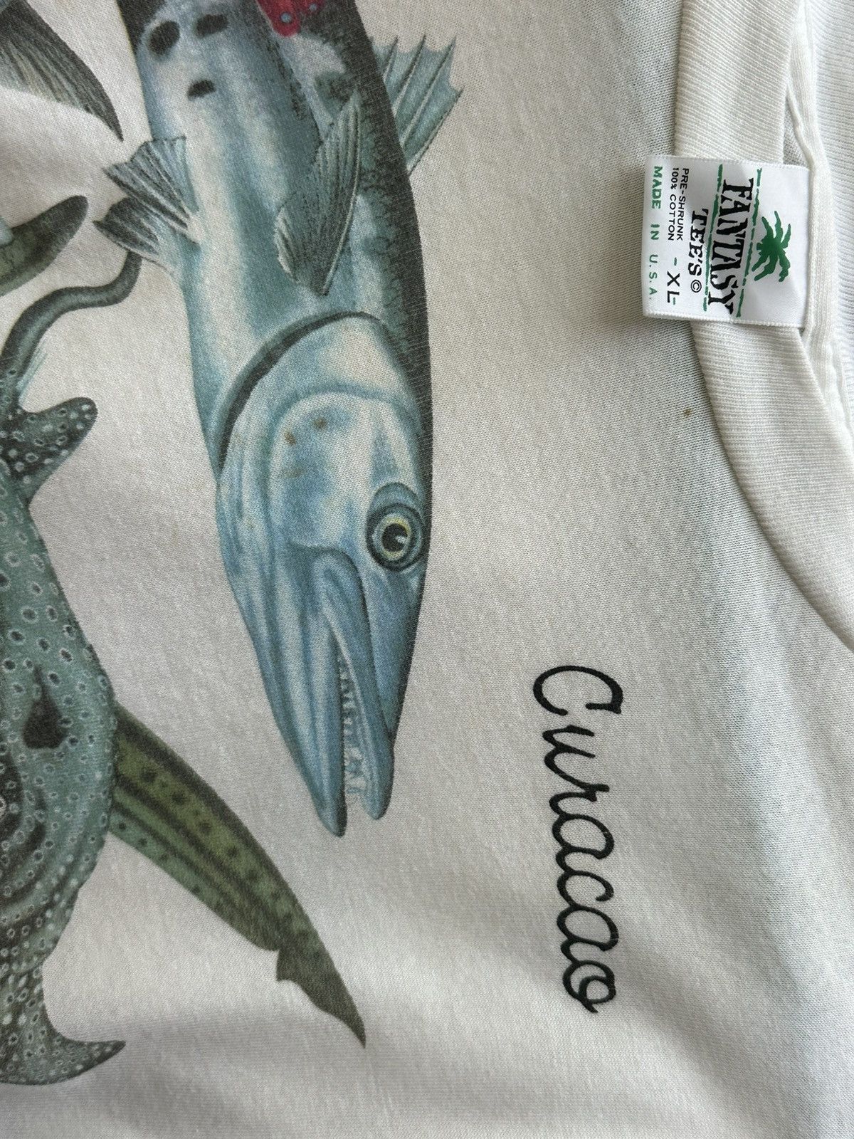 Band Tees × Japanese Brand × Vintage Vintage Harlequin Graphic T Shirt White USA Fishes Sharks Size US XL / EU 56 / 4 - 2 Thumbnail